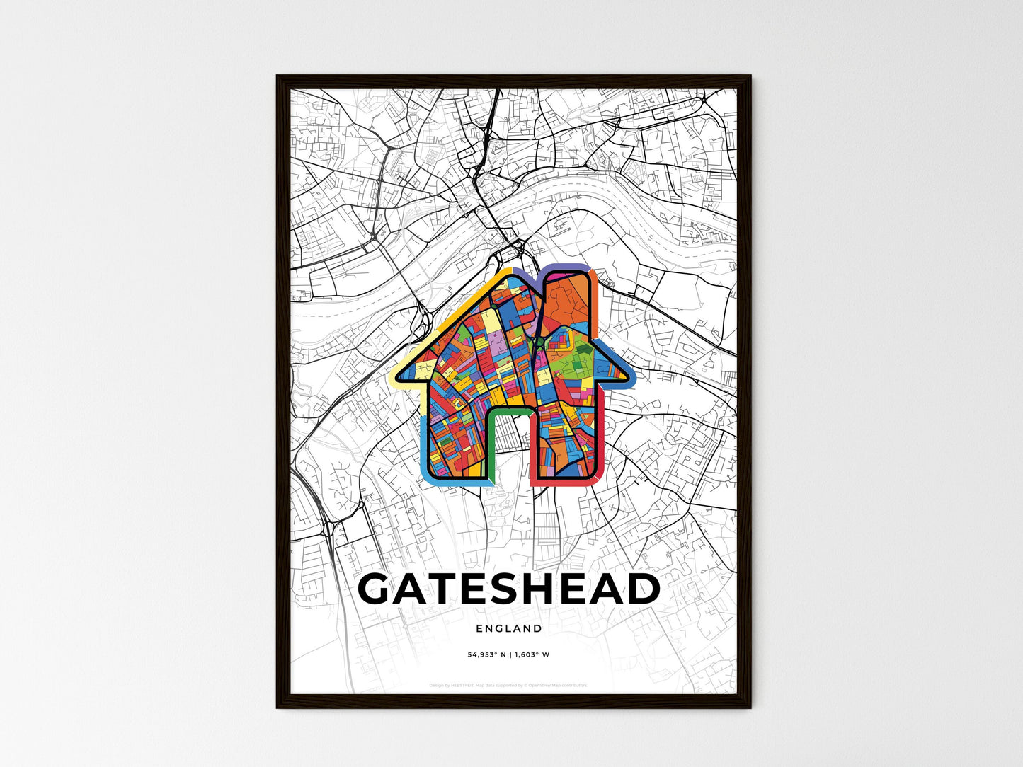 Gateshead England wedding art map with home icon