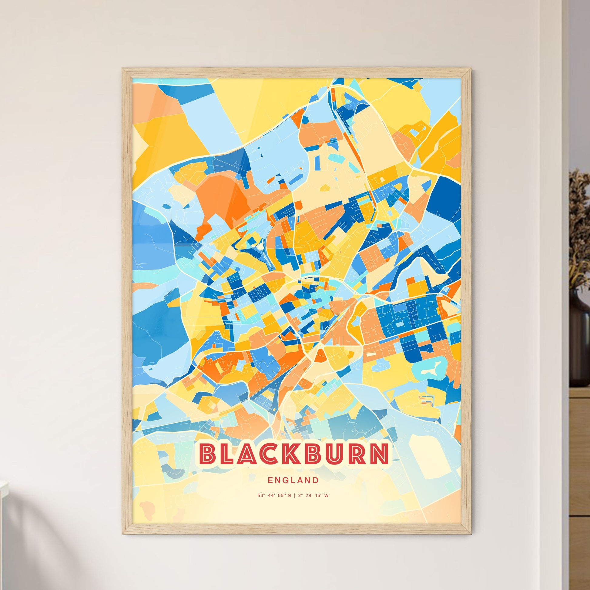 Colorful Blackburn England Fine Art Map Blue Orange