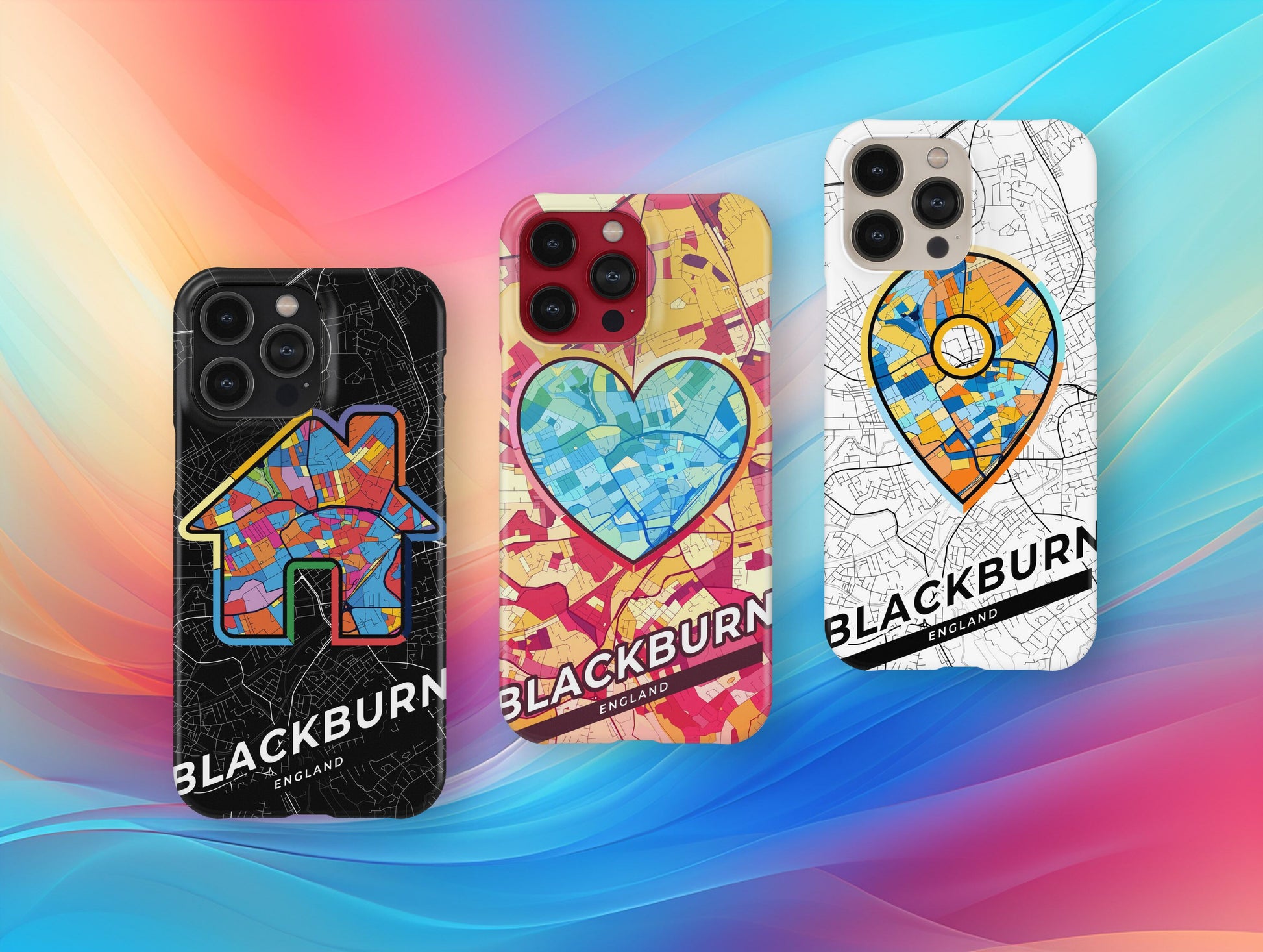 Blackburn England slim phone case with colorful icon. Birthday, wedding or housewarming gift. Couple match cases.