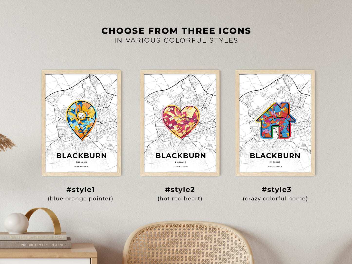Blackburn England maps with colorful icons