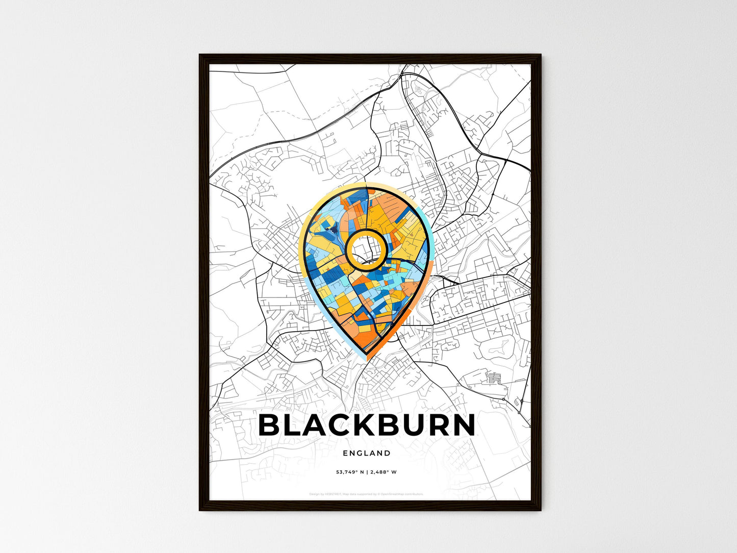 Blackburn England wedding art map with pointer icon