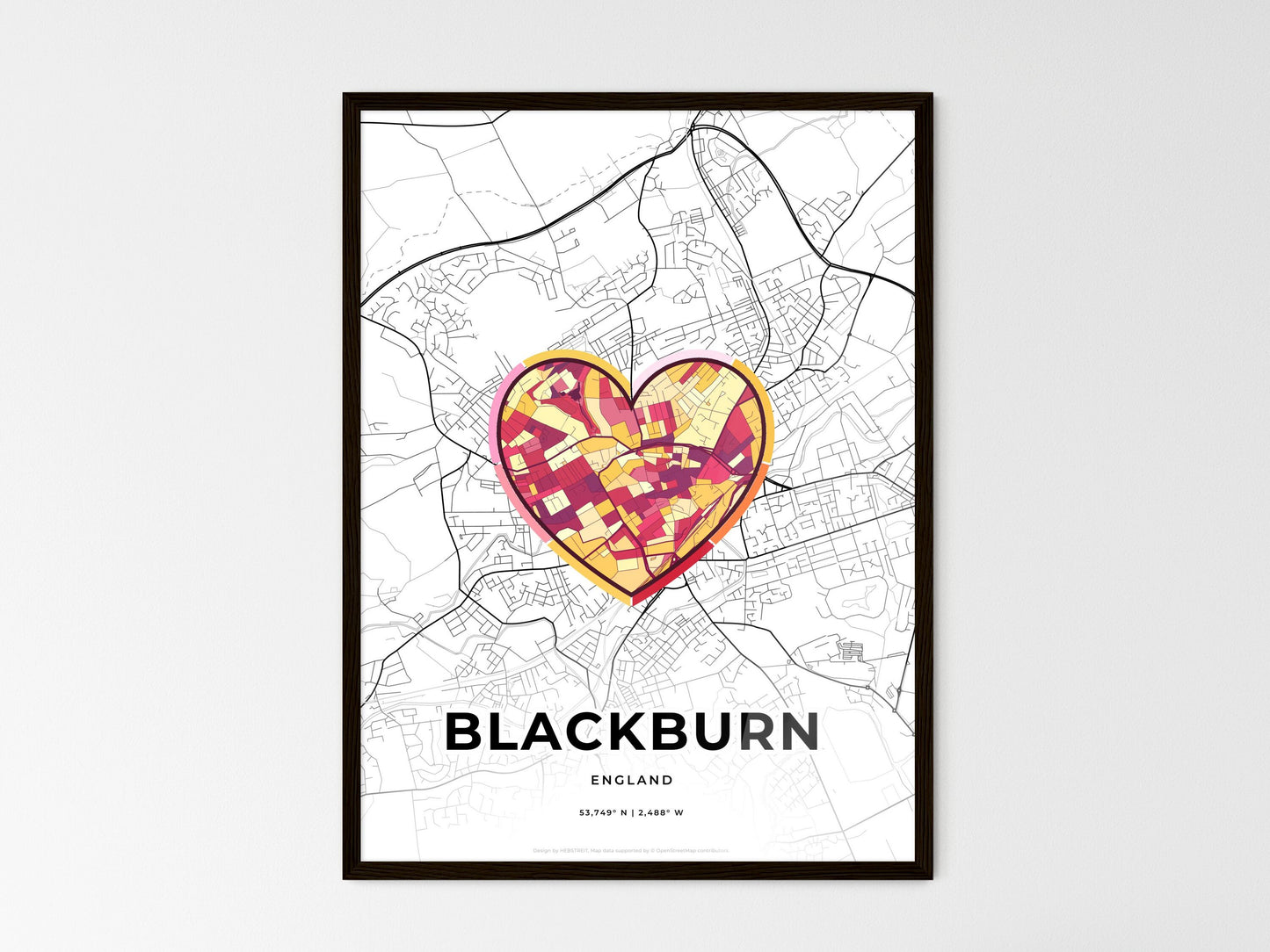 Blackburn England wedding art map with heart icon