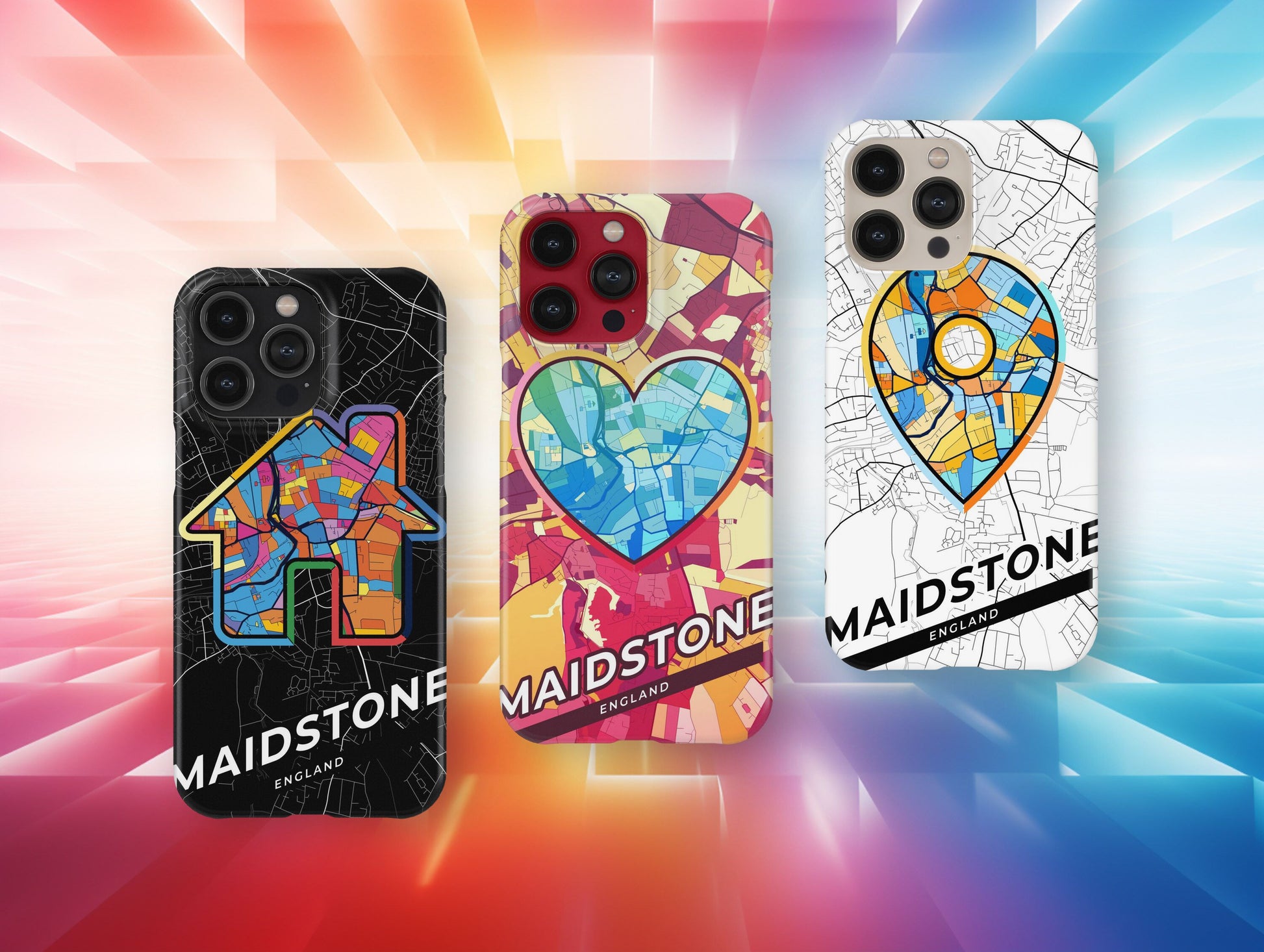 Maidstone England slim phone case with colorful icon. Birthday, wedding or housewarming gift. Couple match cases.