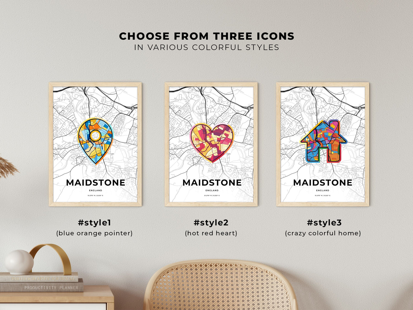 MAIDSTONE ENGLAND minimal art map with a colorful icon. Where it all began, Couple map gift.