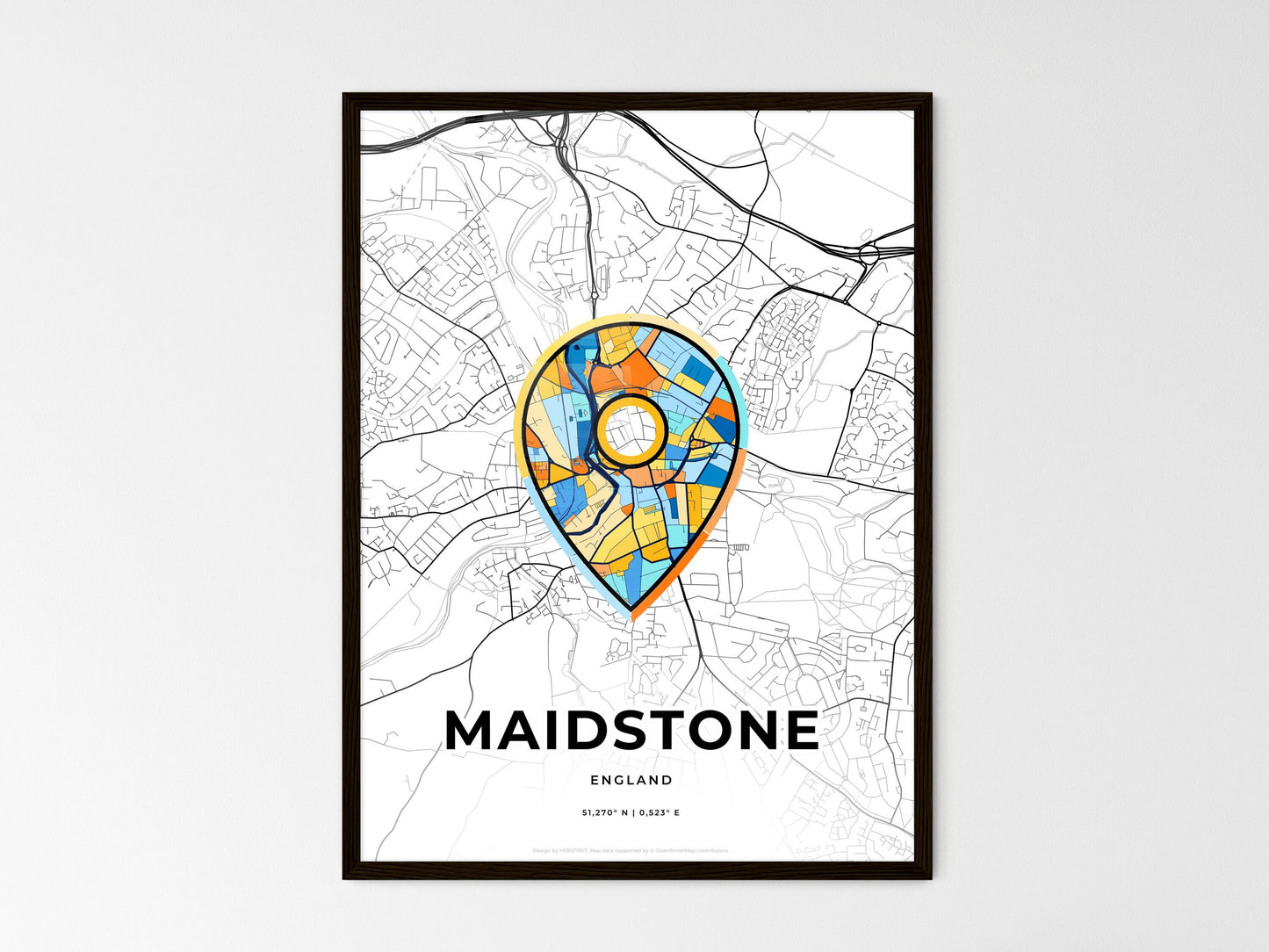 MAIDSTONE ENGLAND minimal art map with a colorful icon. Where it all began, Couple map gift. Style 1