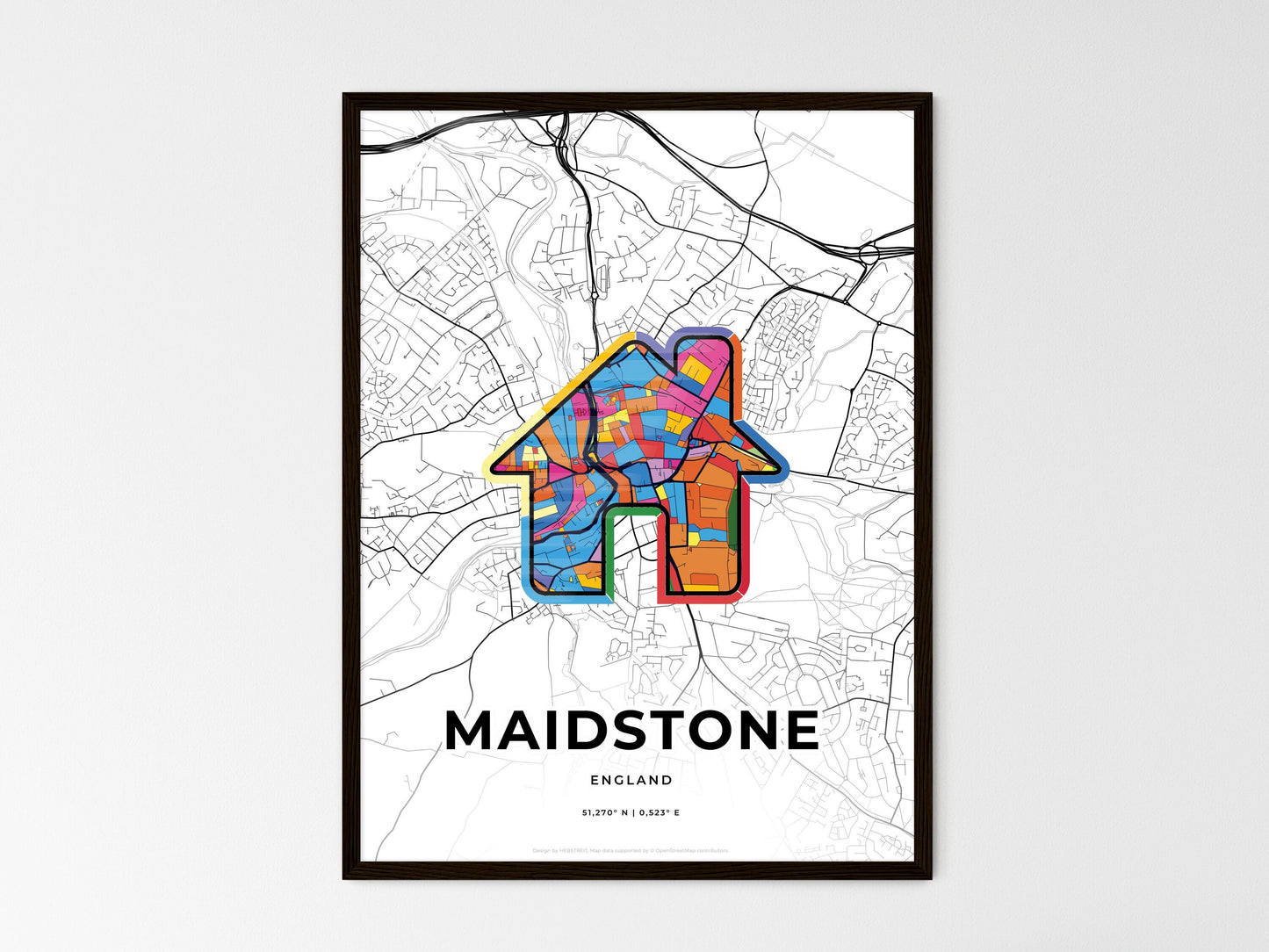 MAIDSTONE ENGLAND minimal art map with a colorful icon. Where it all began, Couple map gift. Style 3
