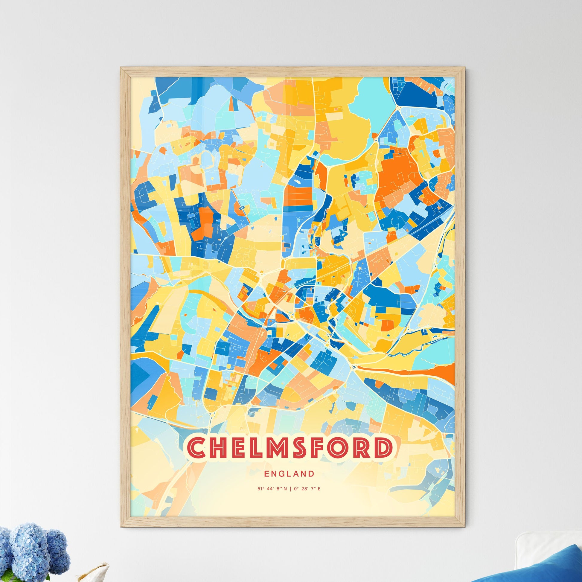 Colorful Chelmsford England Fine Art Map Blue Orange