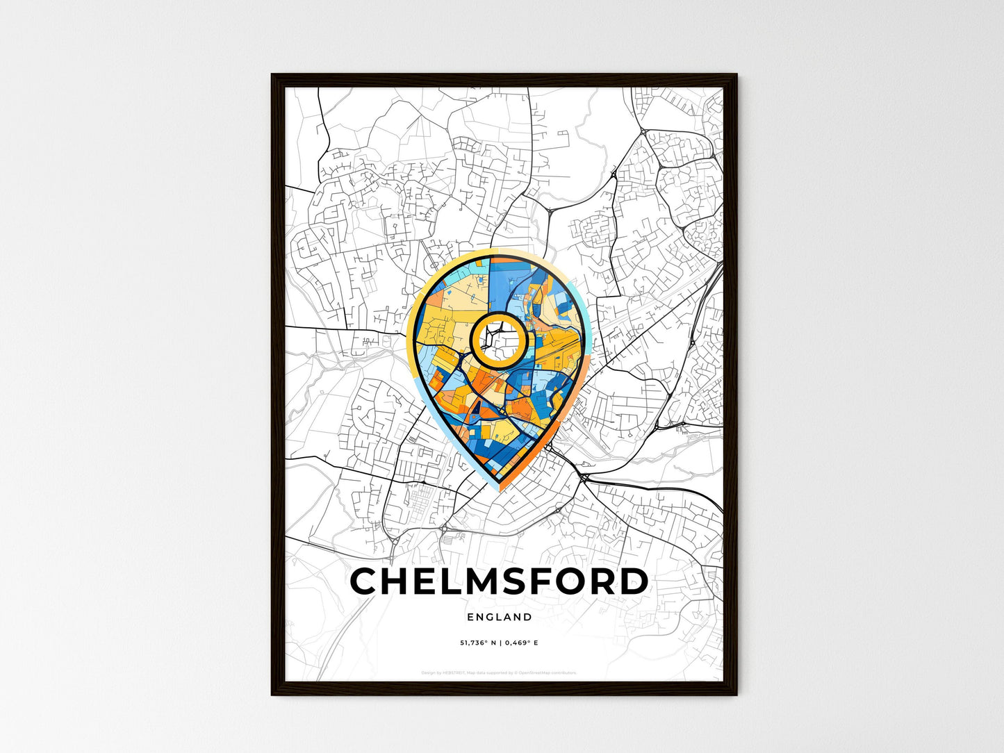 Chelmsford England wedding art map with pointer icon
