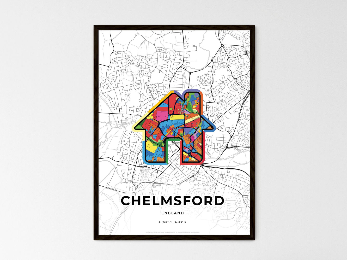 Chelmsford England wedding art map with home icon