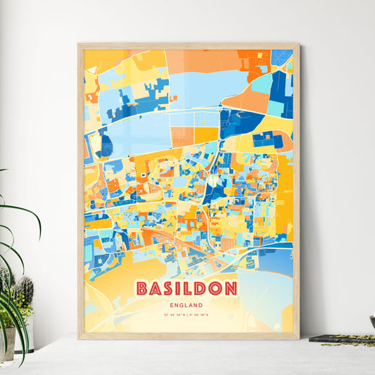 Colorful Basildon England Fine Art Map Blue Orange