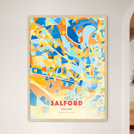 Colorful SALFORD ENGLAND Fine Art Map Blue Orange