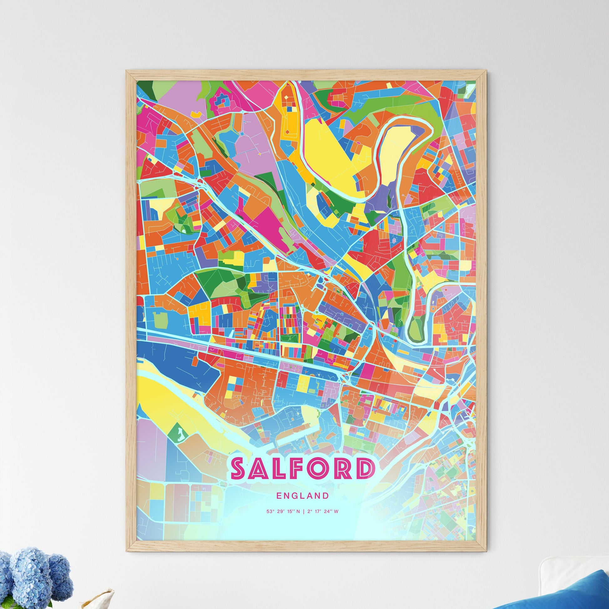 Colorful SALFORD ENGLAND Fine Art Map Crazy Colors