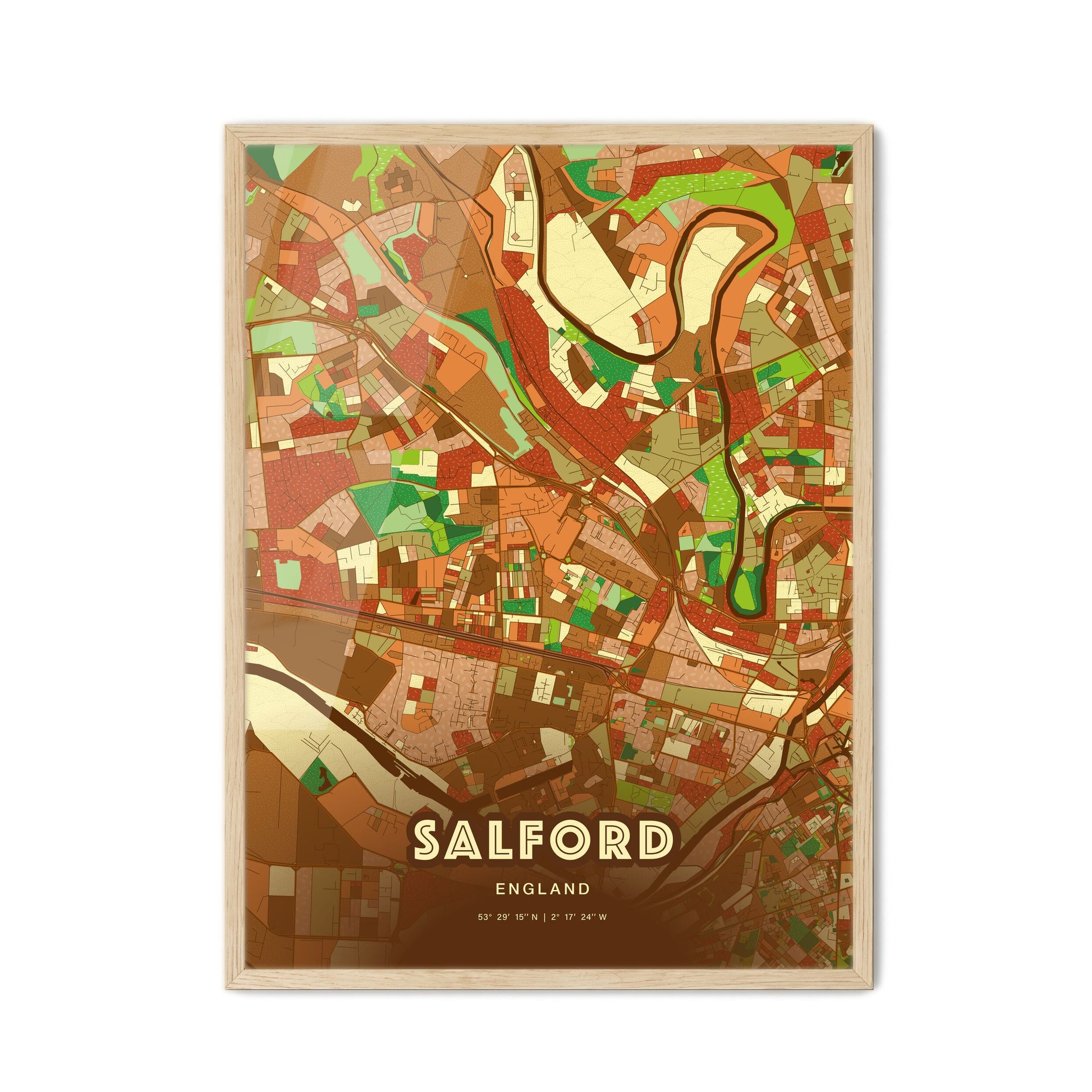 Colorful SALFORD ENGLAND Fine Art Map Farmhouse