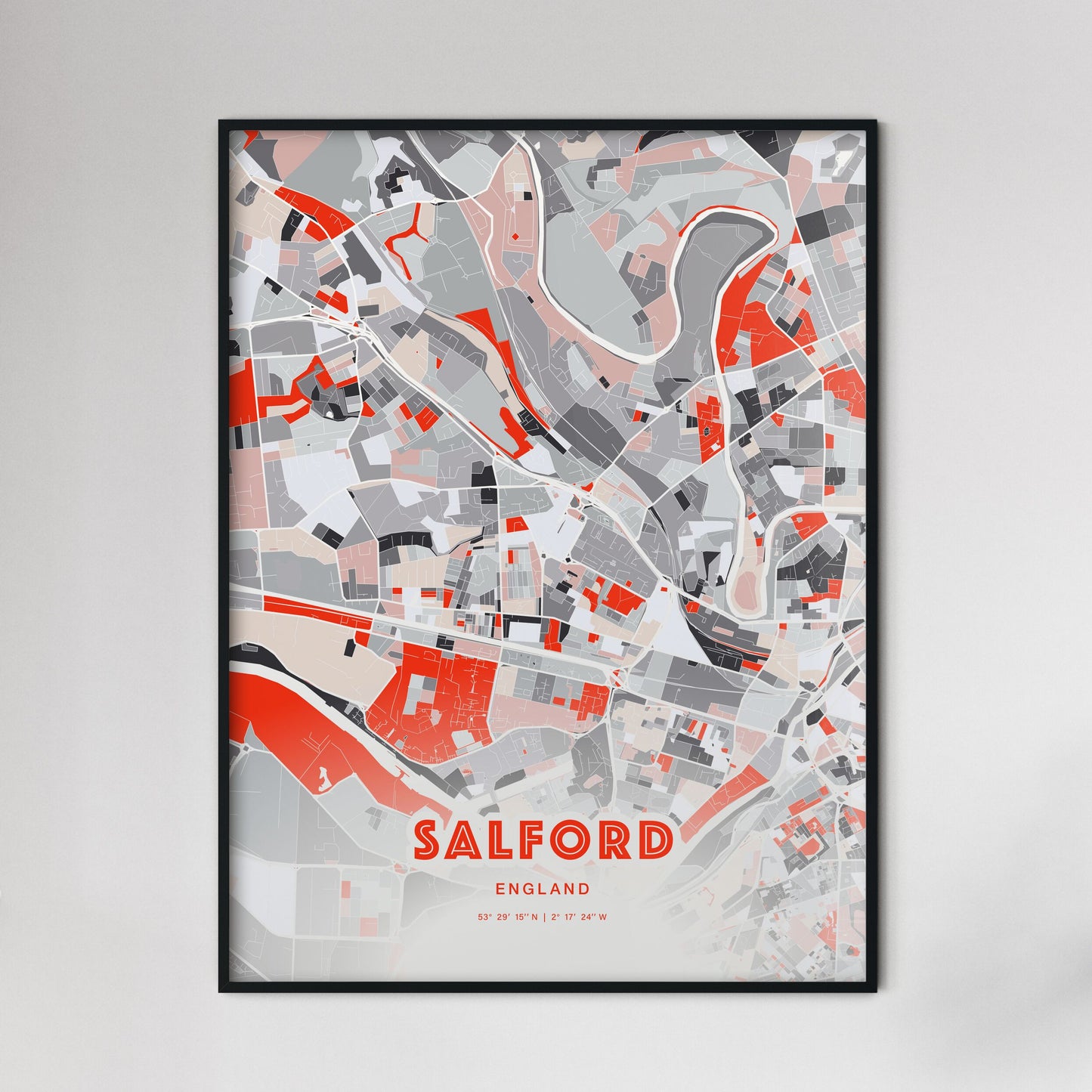 Colorful SALFORD ENGLAND Fine Art Map Modern