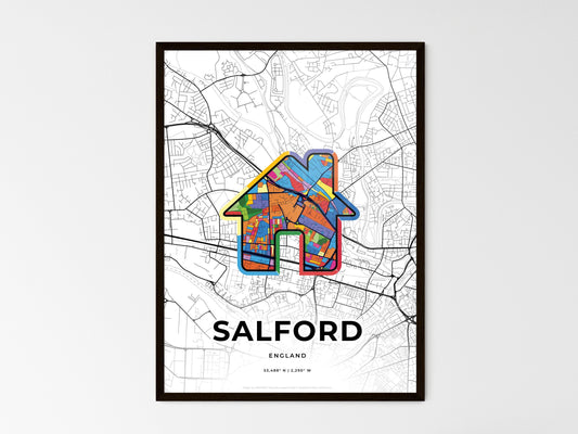 Salford England wedding art map with home icon