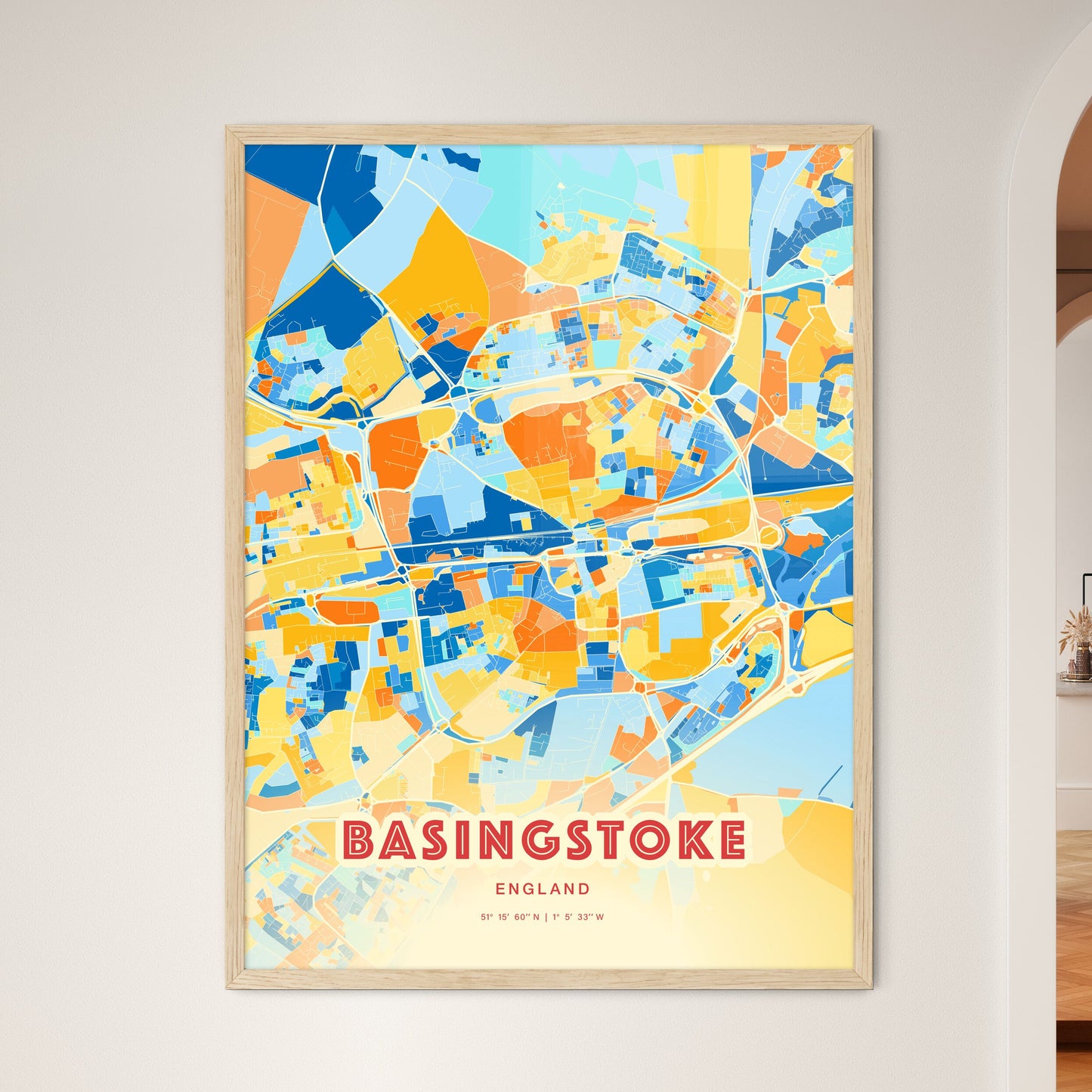 Colorful Basingstoke England Fine Art Map Blue Orange