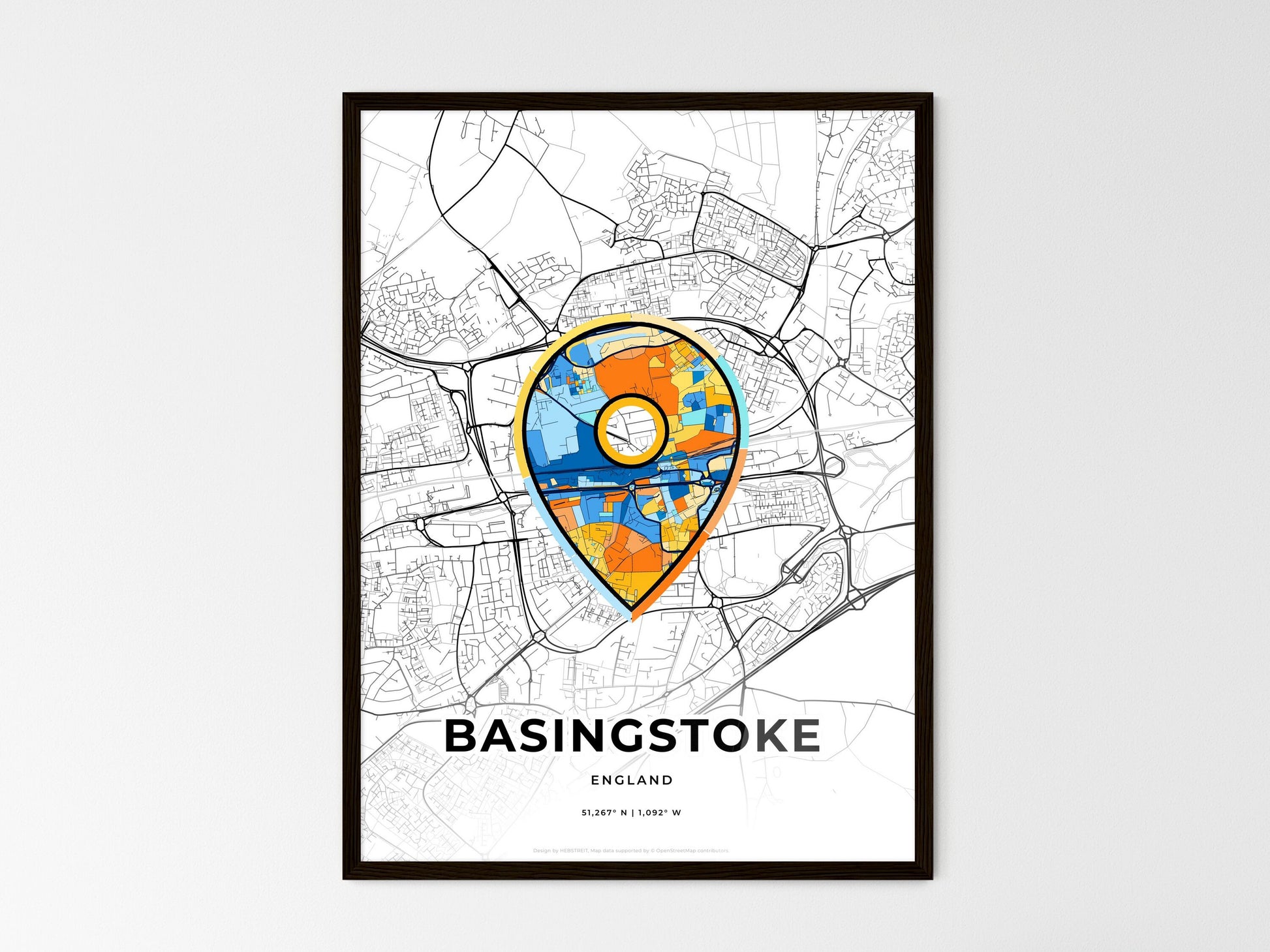 Basingstoke England wedding art map with pointer icon