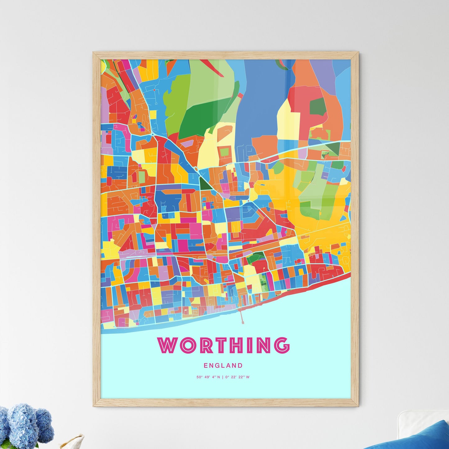 Colorful WORTHING ENGLAND Fine Art Map Crazy Colors