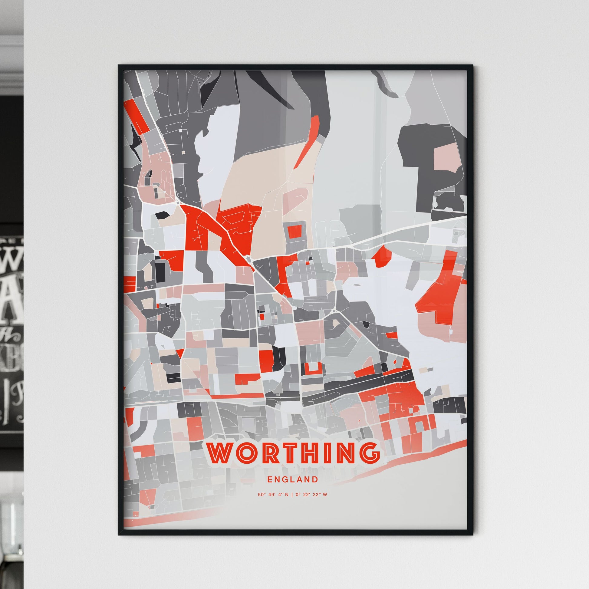 Colorful WORTHING ENGLAND Fine Art Map Modern