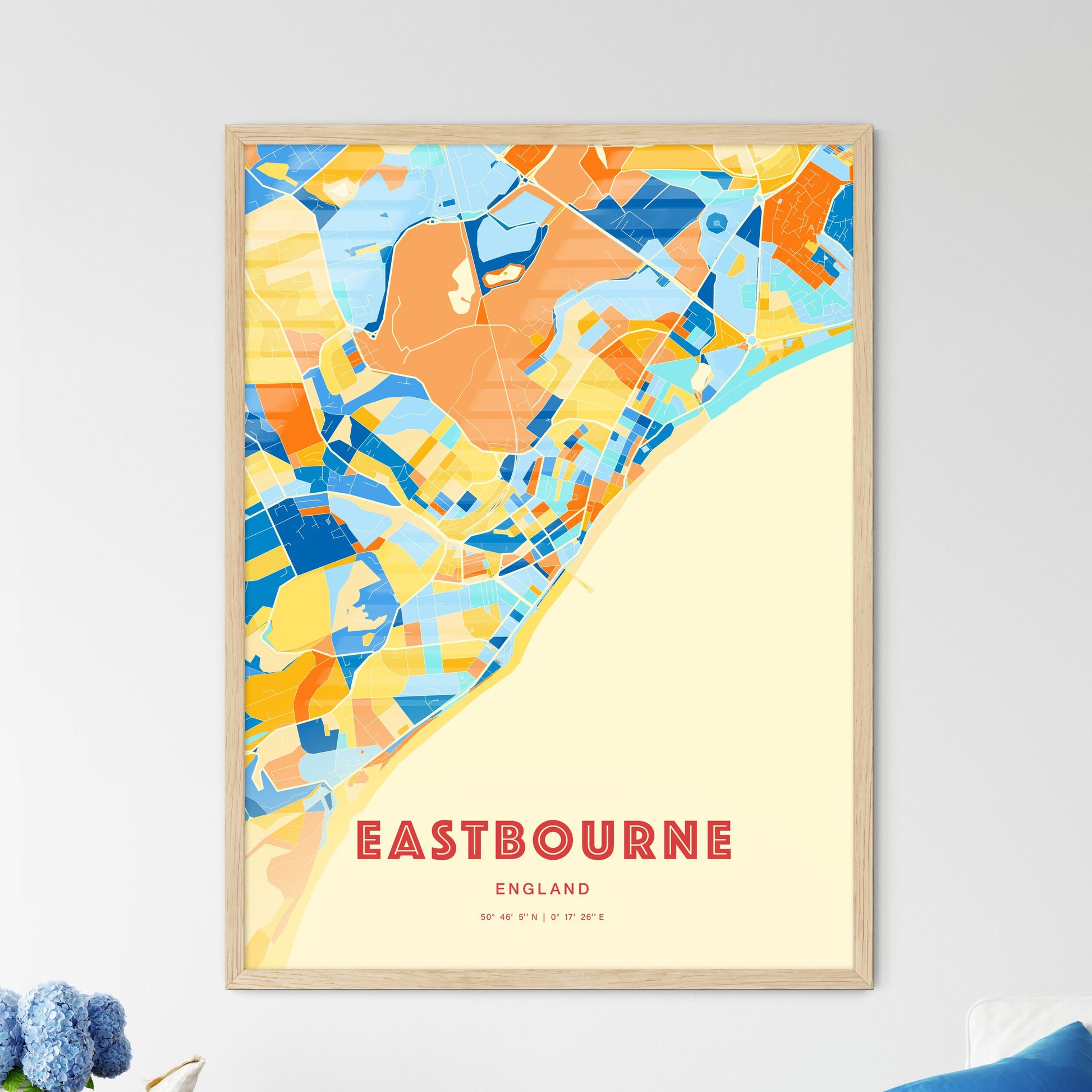 Colorful Eastbourne England Fine Art Map Blue Orange