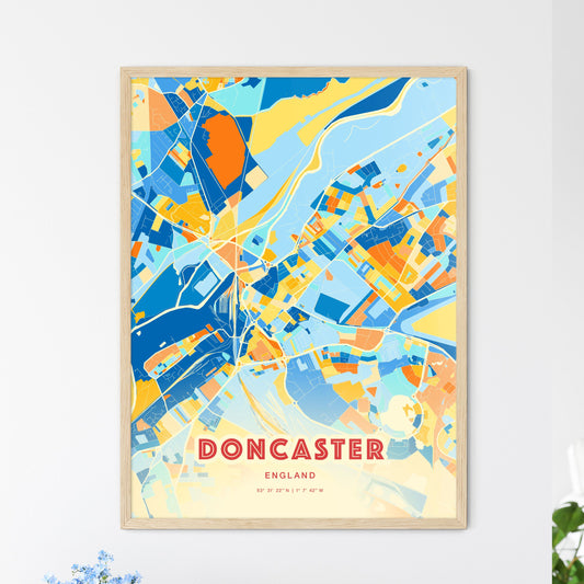 Colorful DONCASTER ENGLAND Fine Art Map Blue Orange