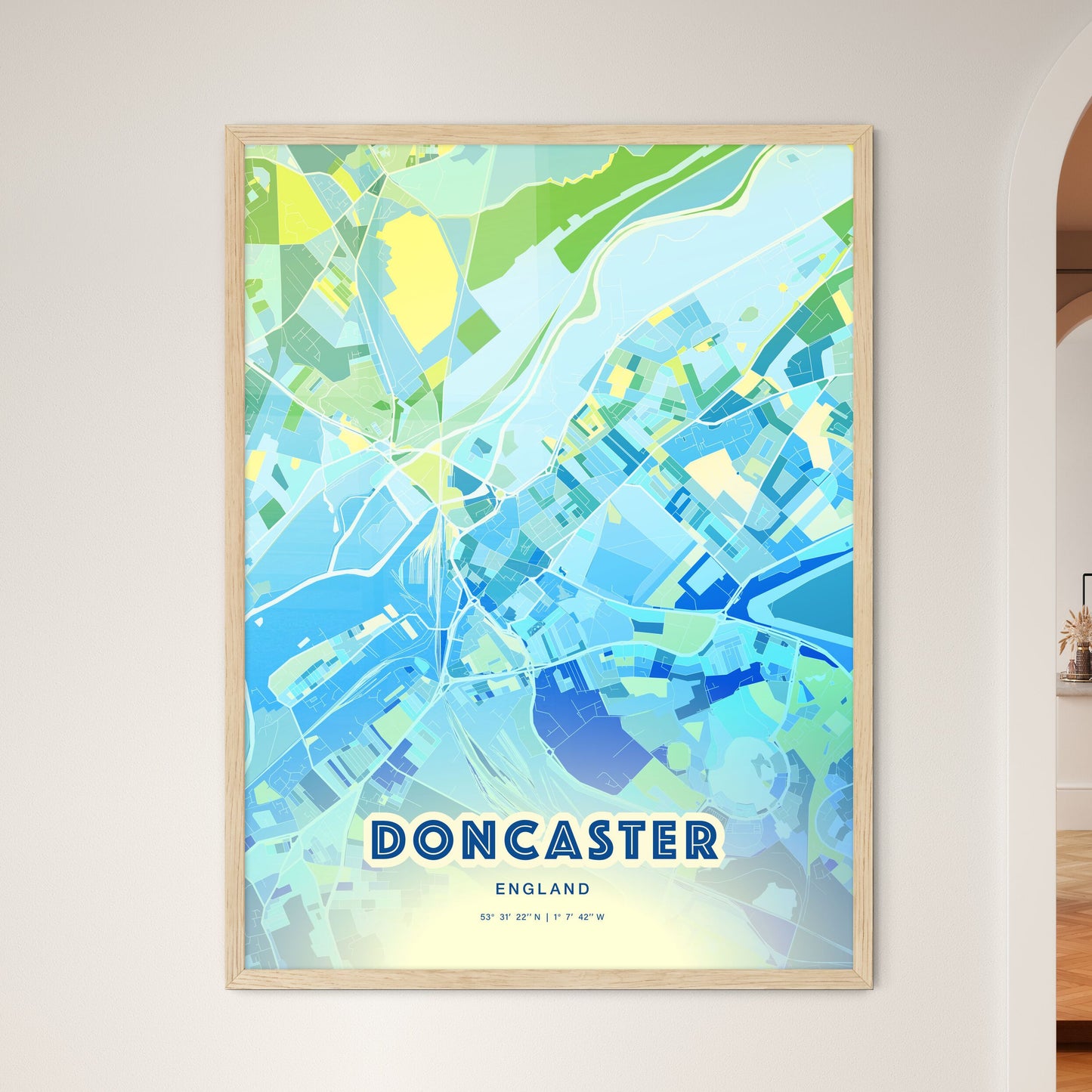 Colorful DONCASTER ENGLAND Fine Art Map Cool Blue