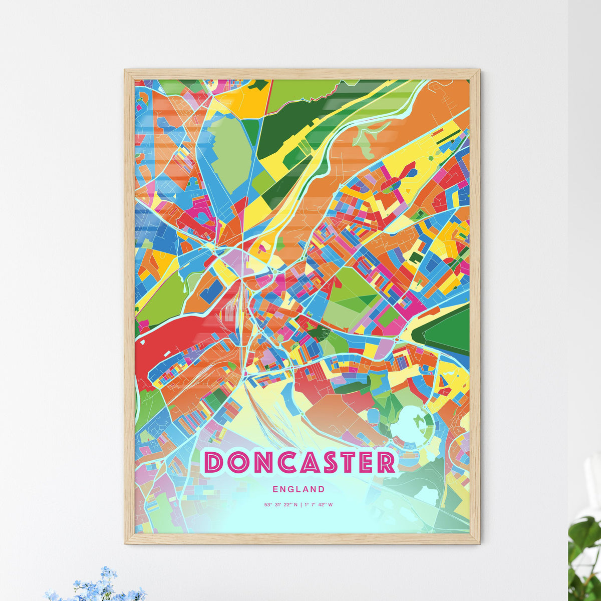 Colorful DONCASTER ENGLAND Fine Art Map Crazy Colors