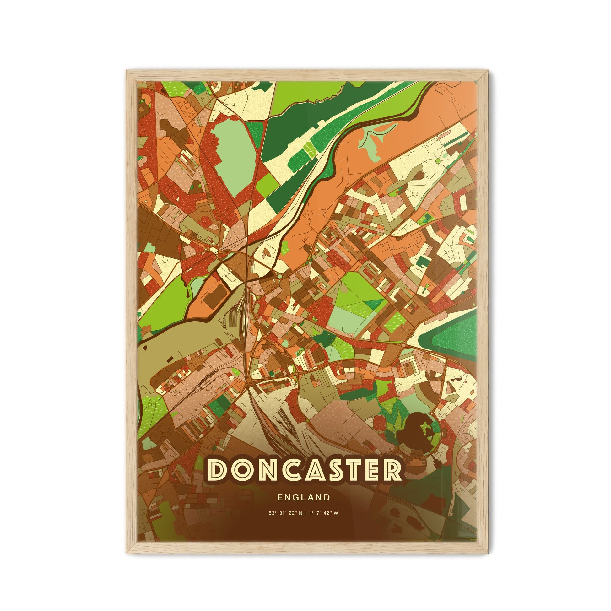 Colorful DONCASTER ENGLAND Fine Art Map Farmhouse