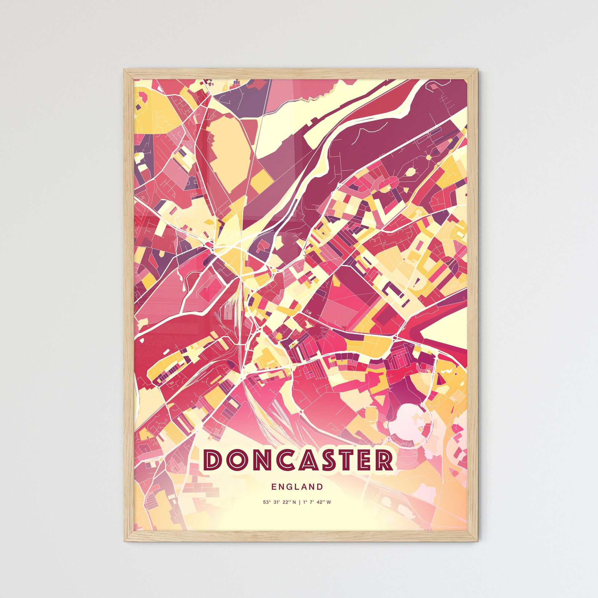 Colorful DONCASTER ENGLAND Fine Art Map Hot Red