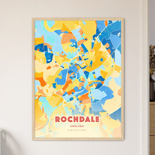 Colorful Rochdale England Fine Art Map Blue Orange