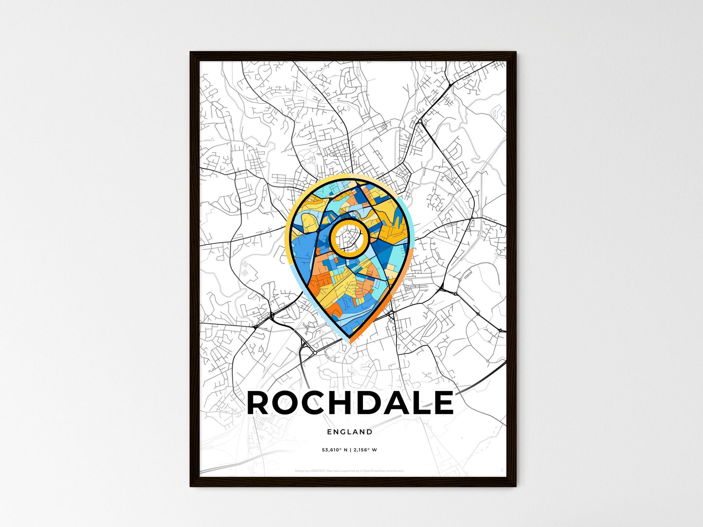 Rochdale England wedding art map with pointer icon