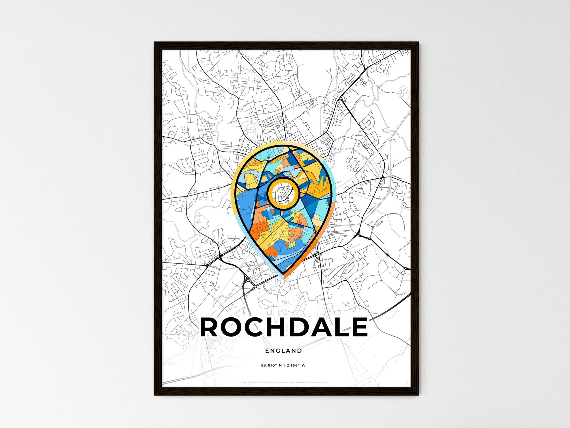 Rochdale England wedding art map with pointer icon