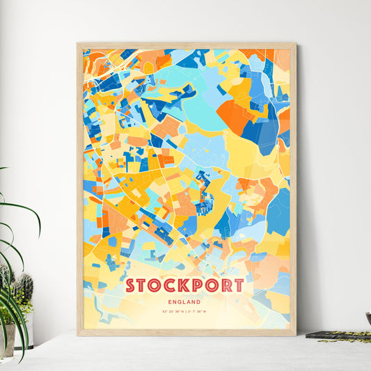 Colorful STOCKPORT ENGLAND Fine Art Map Blue Orange