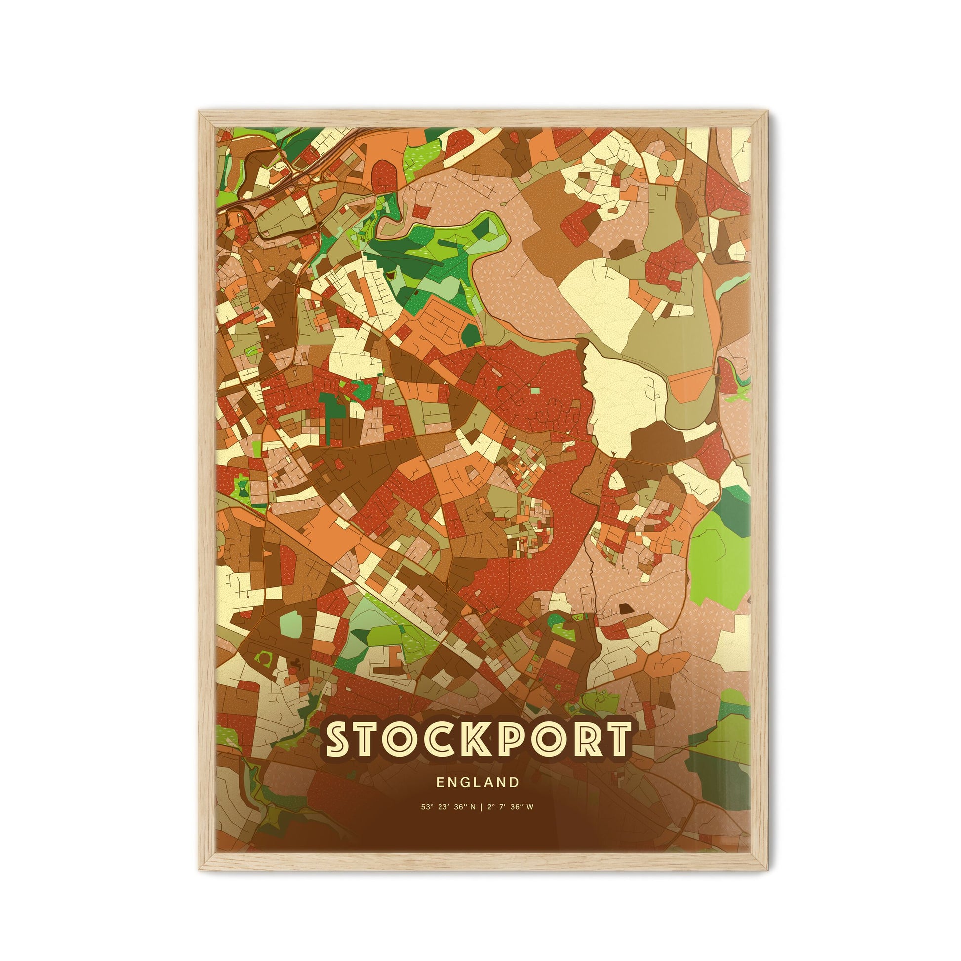 Colorful STOCKPORT ENGLAND Fine Art Map Farmhouse