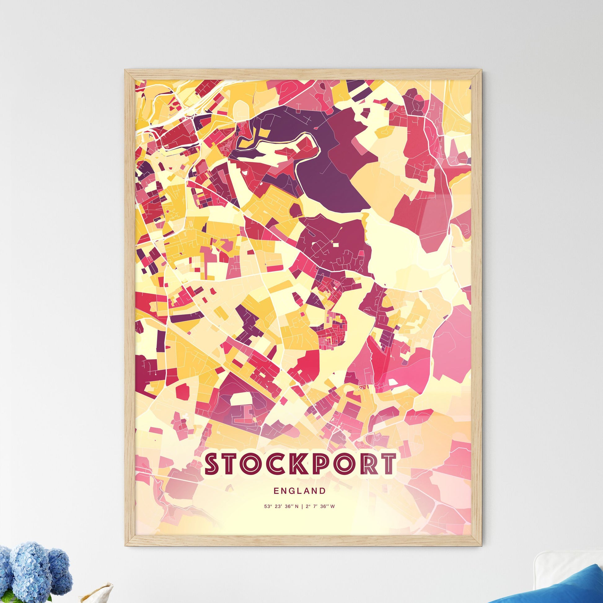 Colorful STOCKPORT ENGLAND Fine Art Map Hot Red