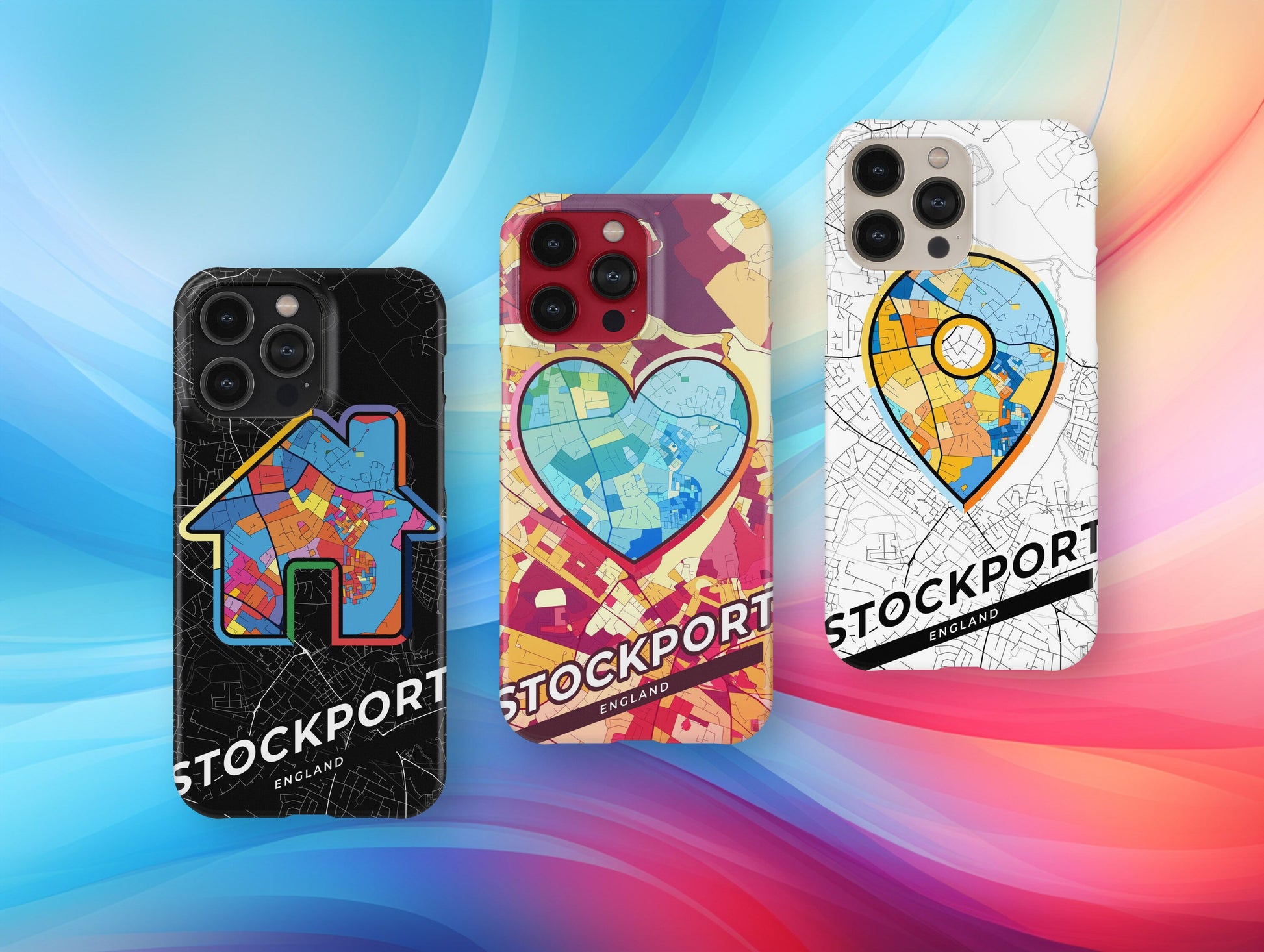 Stockport England slim phone case with colorful icon