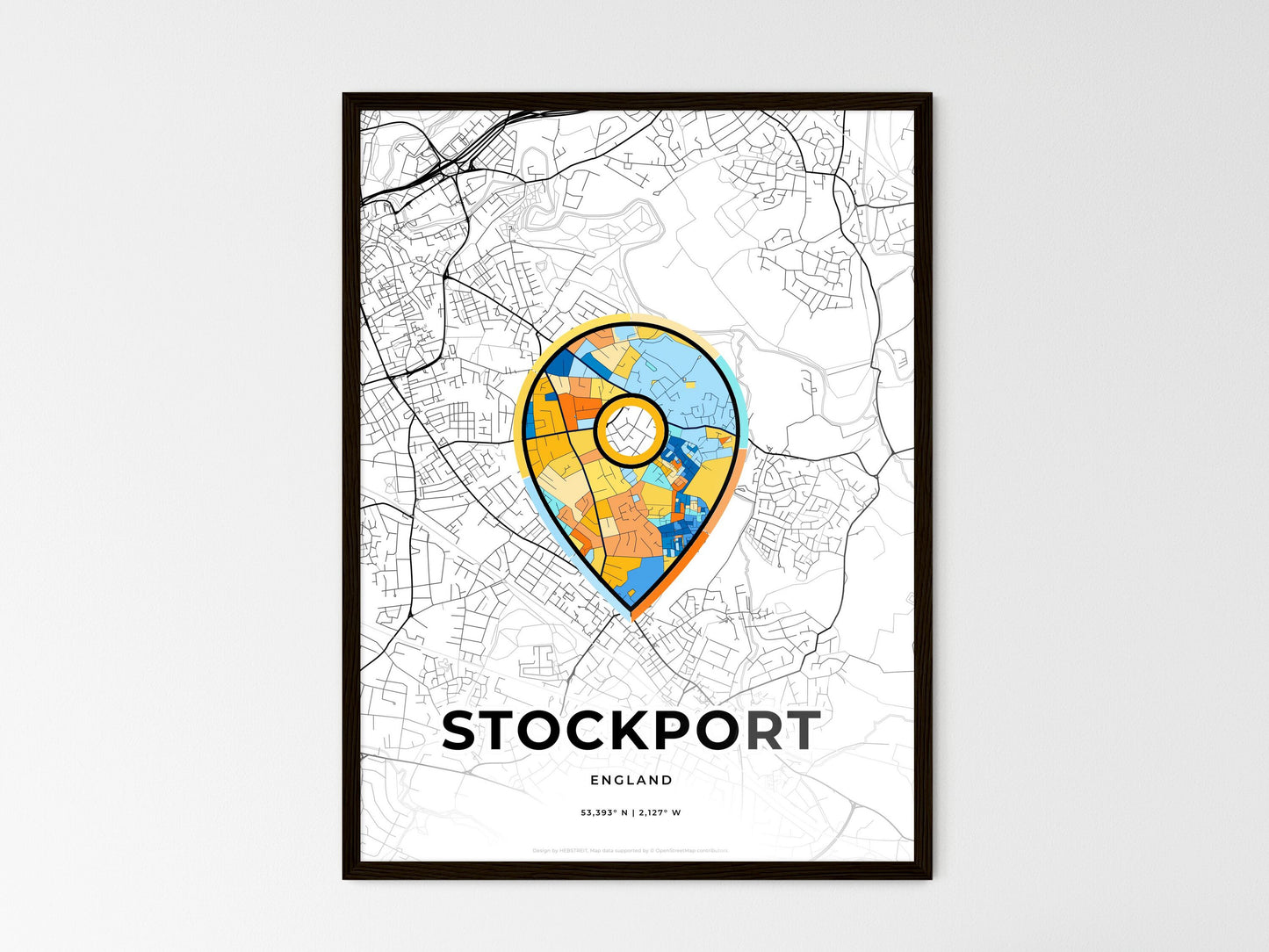 Stockport England wedding art map with pointer icon