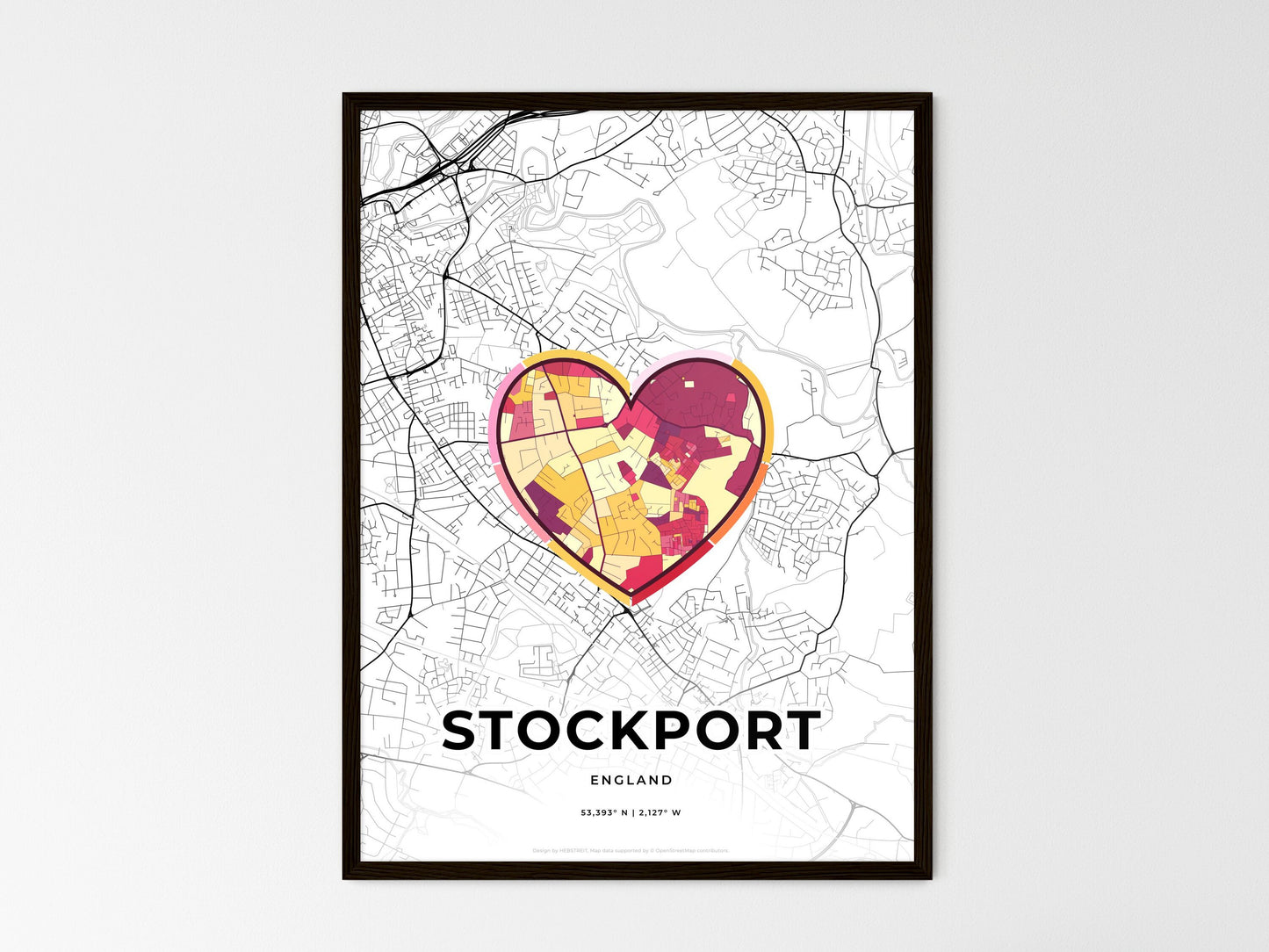 Stockport England wedding art map with heart icon