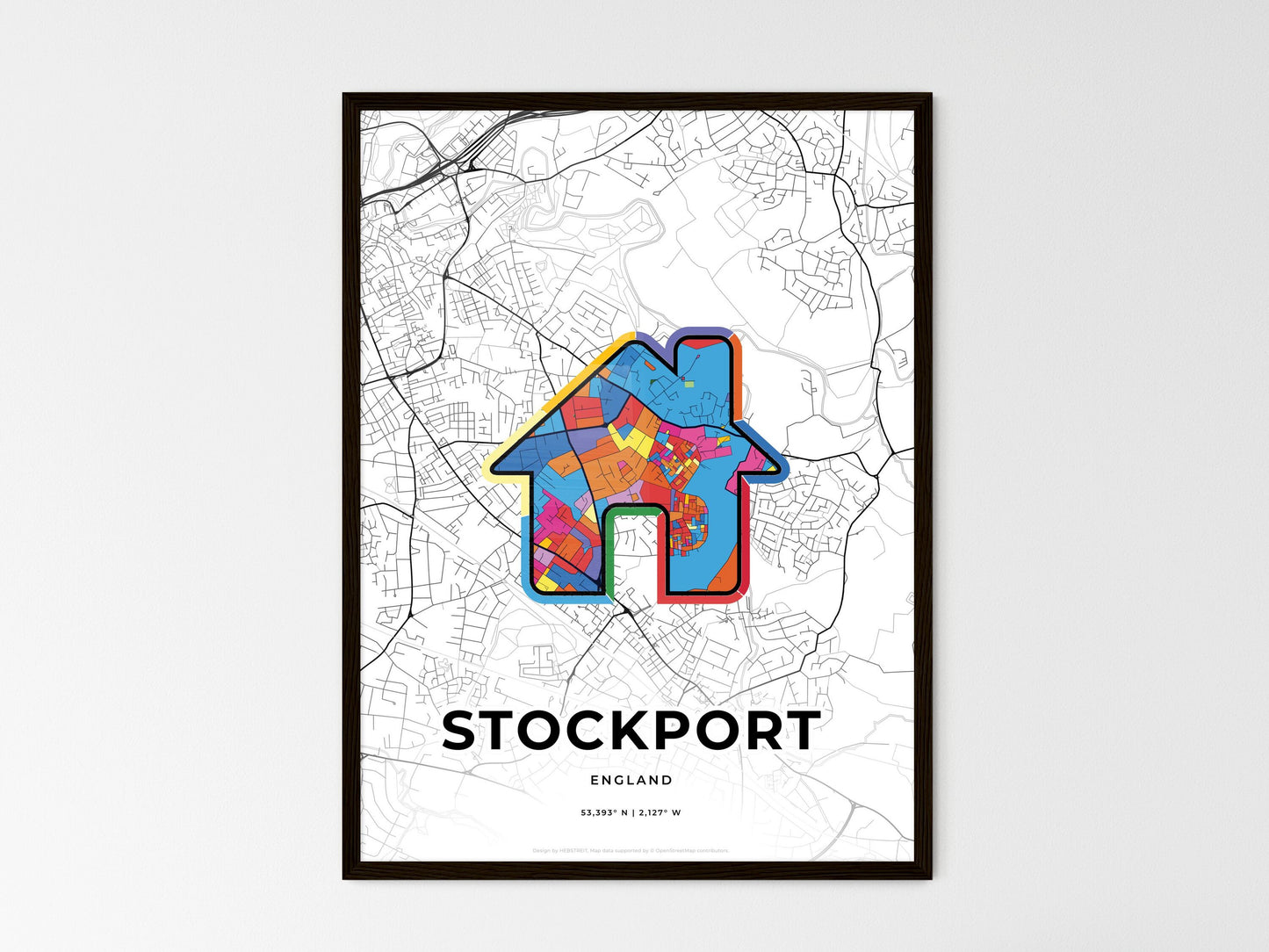 Stockport England wedding art map with home icon