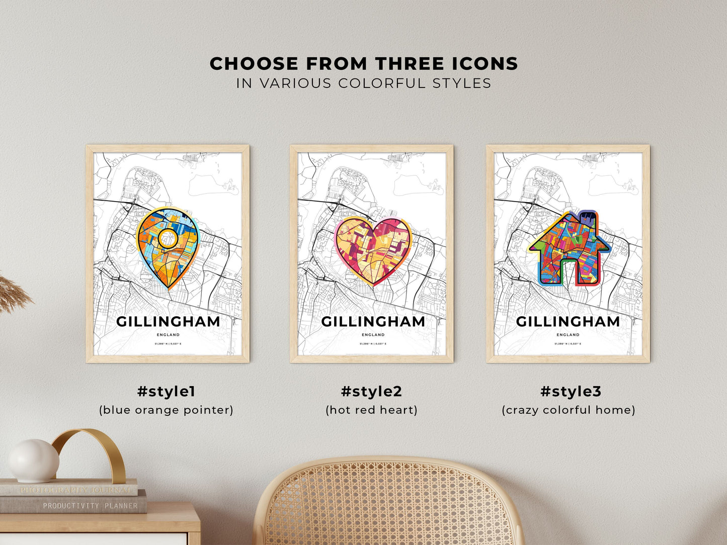 Gillingham England maps with colorful icons