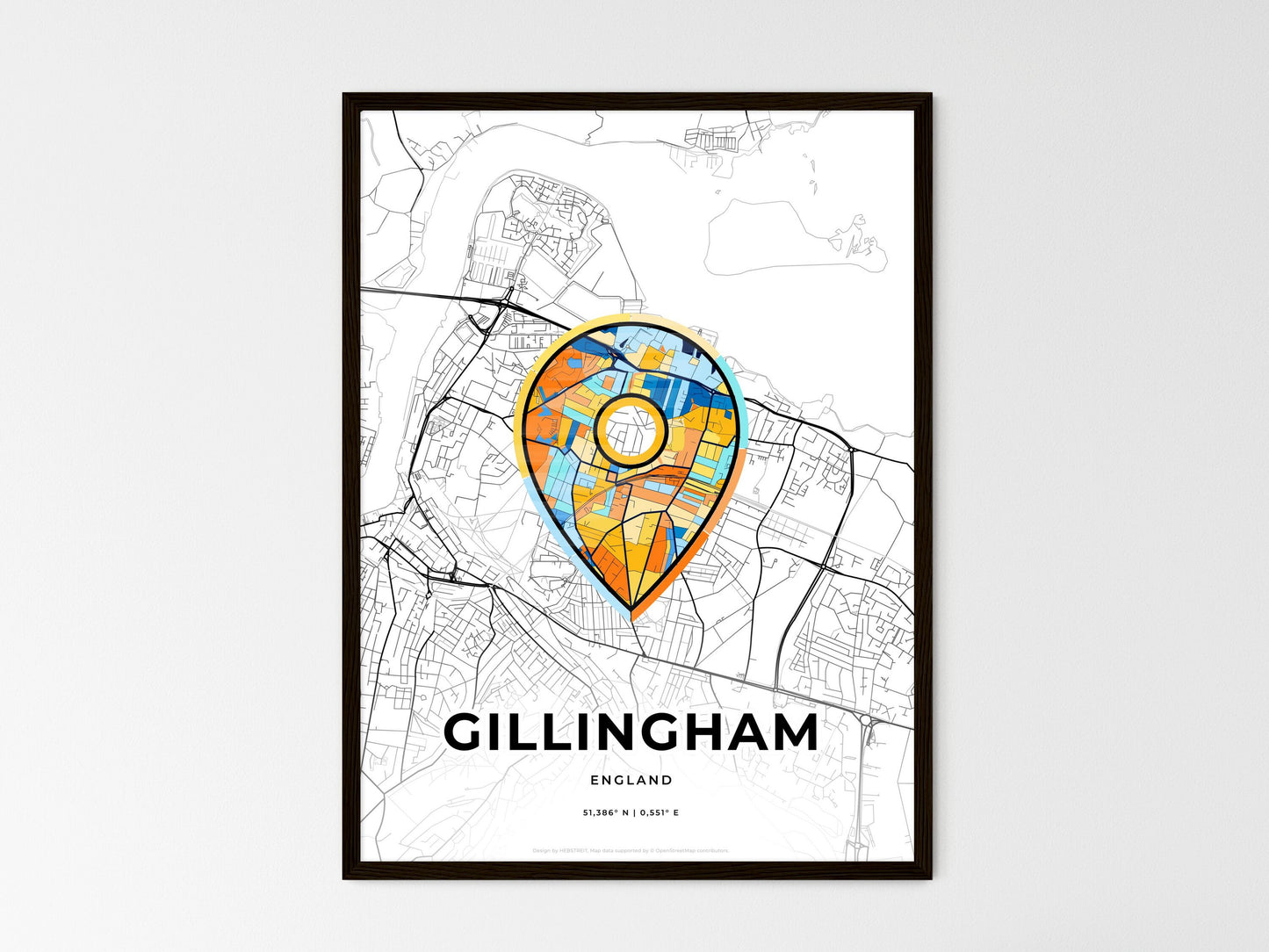 Gillingham England wedding art map with pointer icon