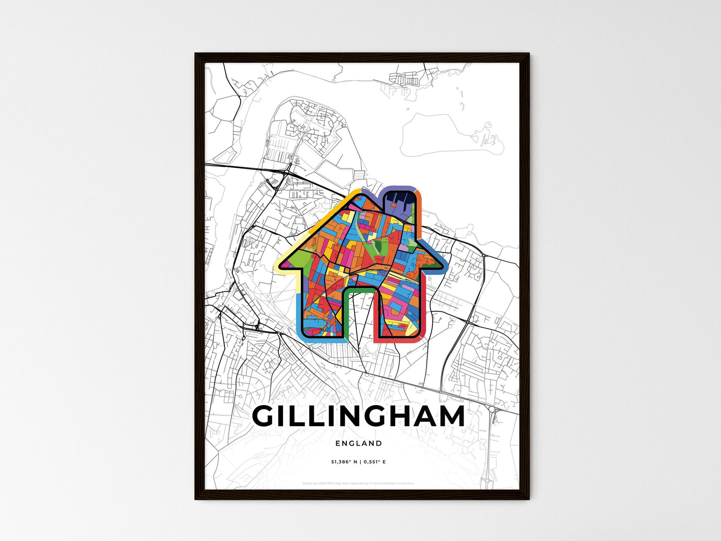 Gillingham England wedding art map with home icon