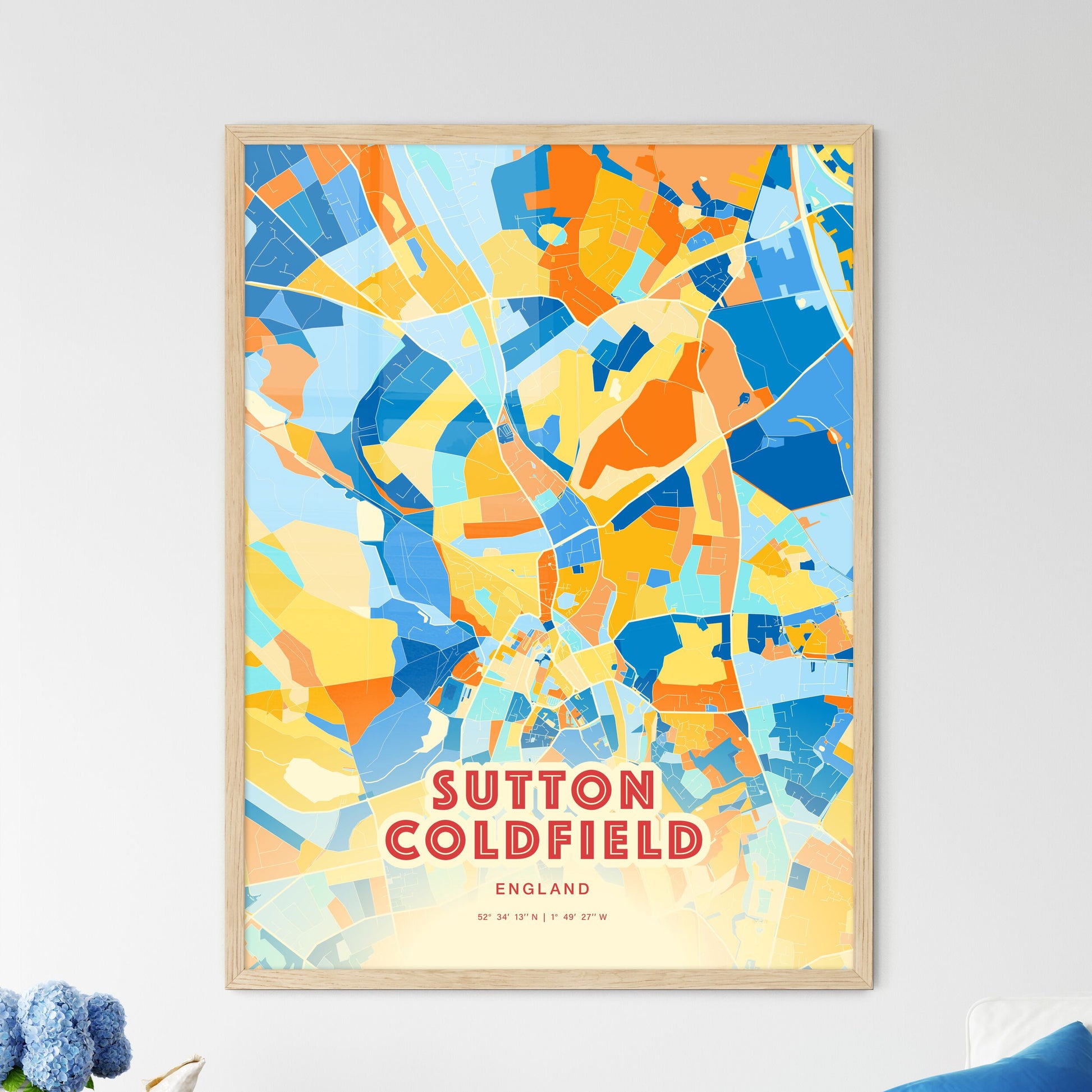 Colorful Sutton Coldfield England Fine Art Map Blue Orange