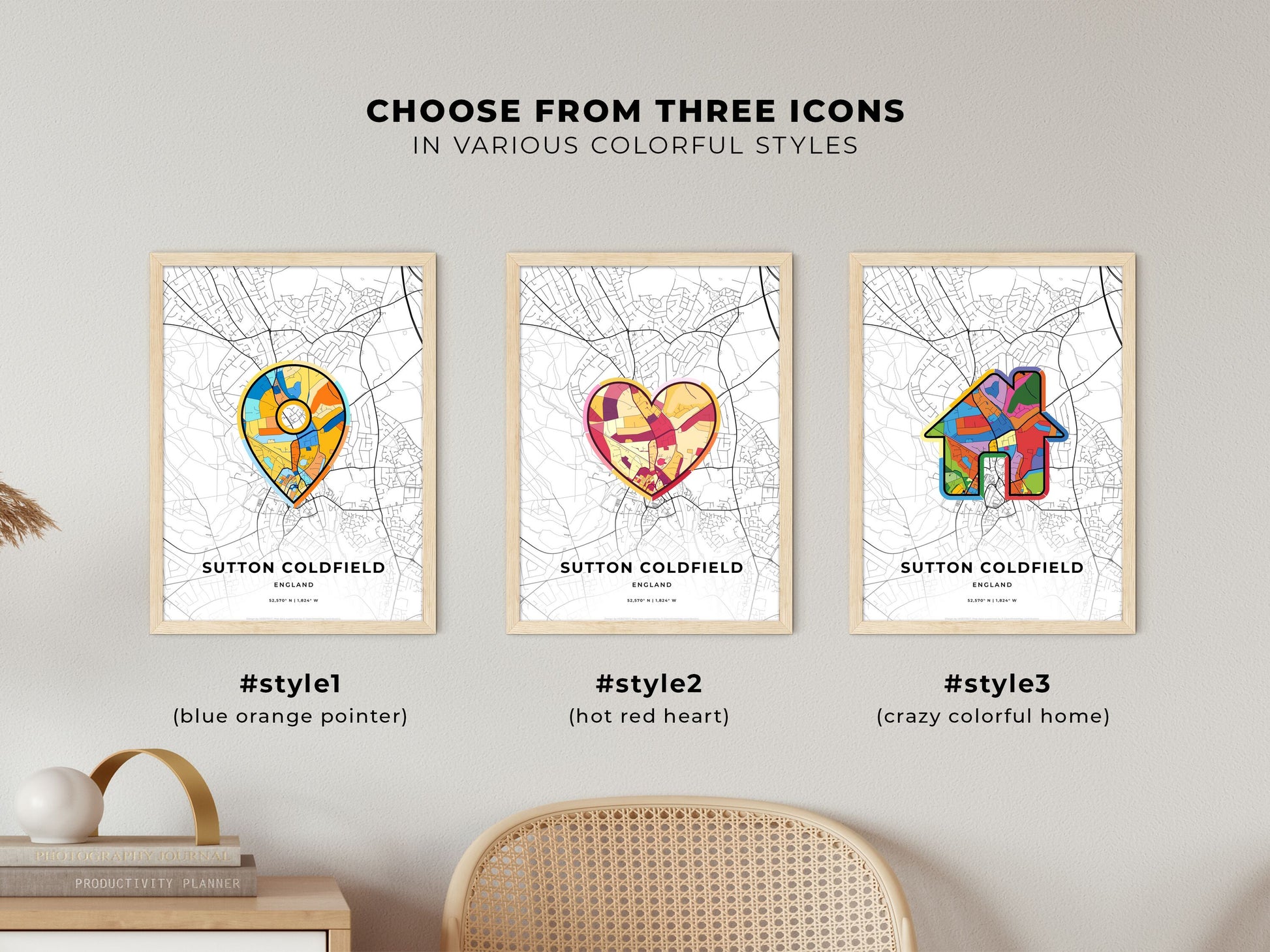 Sutton Coldfield England maps with colorful icons