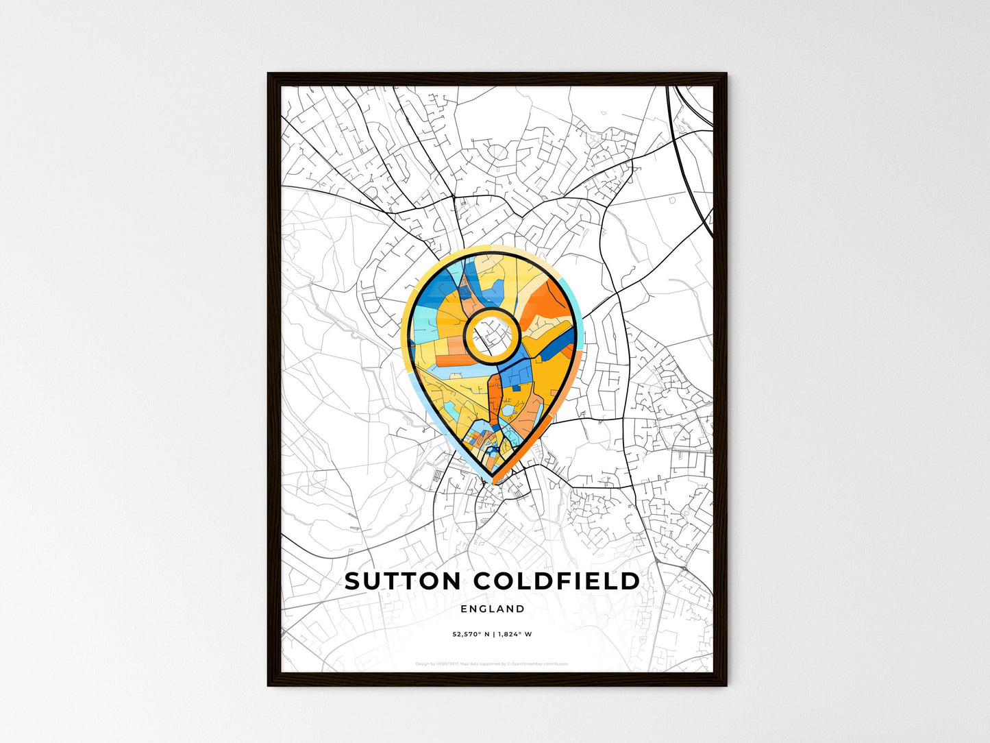 Sutton Coldfield England wedding art map with pointer icon