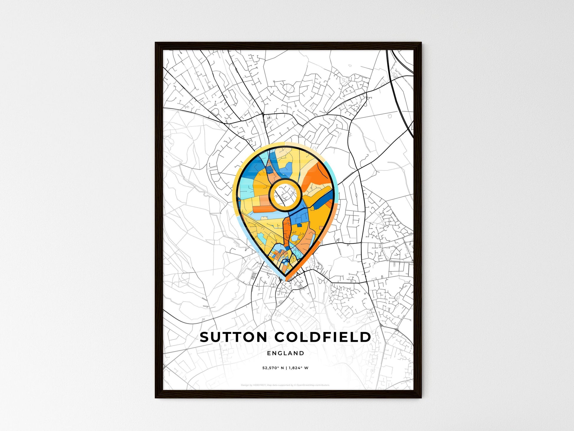 Sutton Coldfield England wedding art map with pointer icon