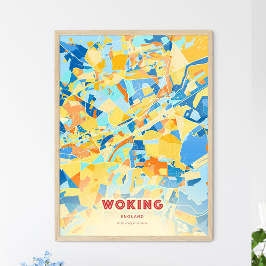 Colorful Woking England Fine Art Map Blue Orange