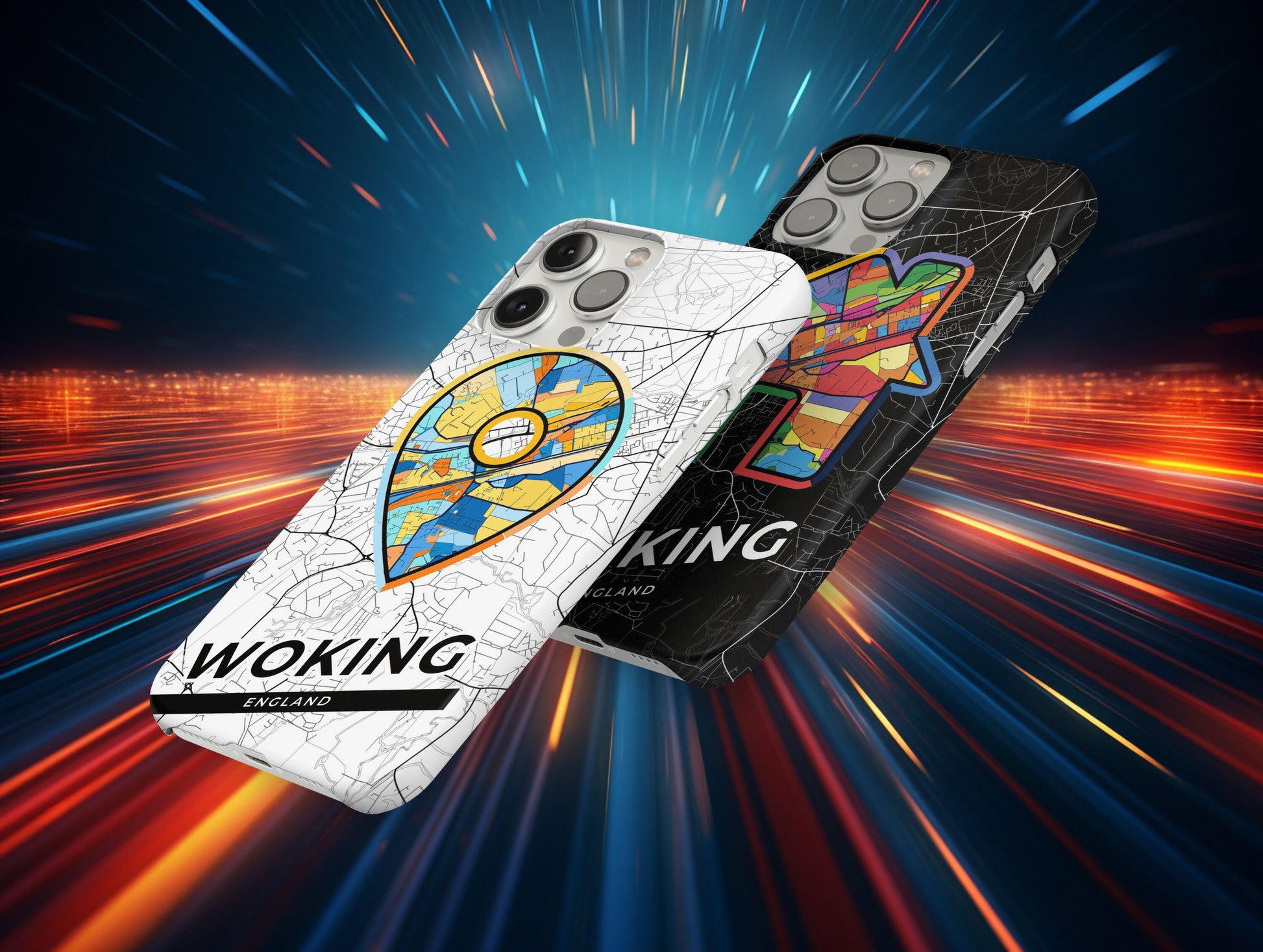 Woking England slim phone case with colorful icon