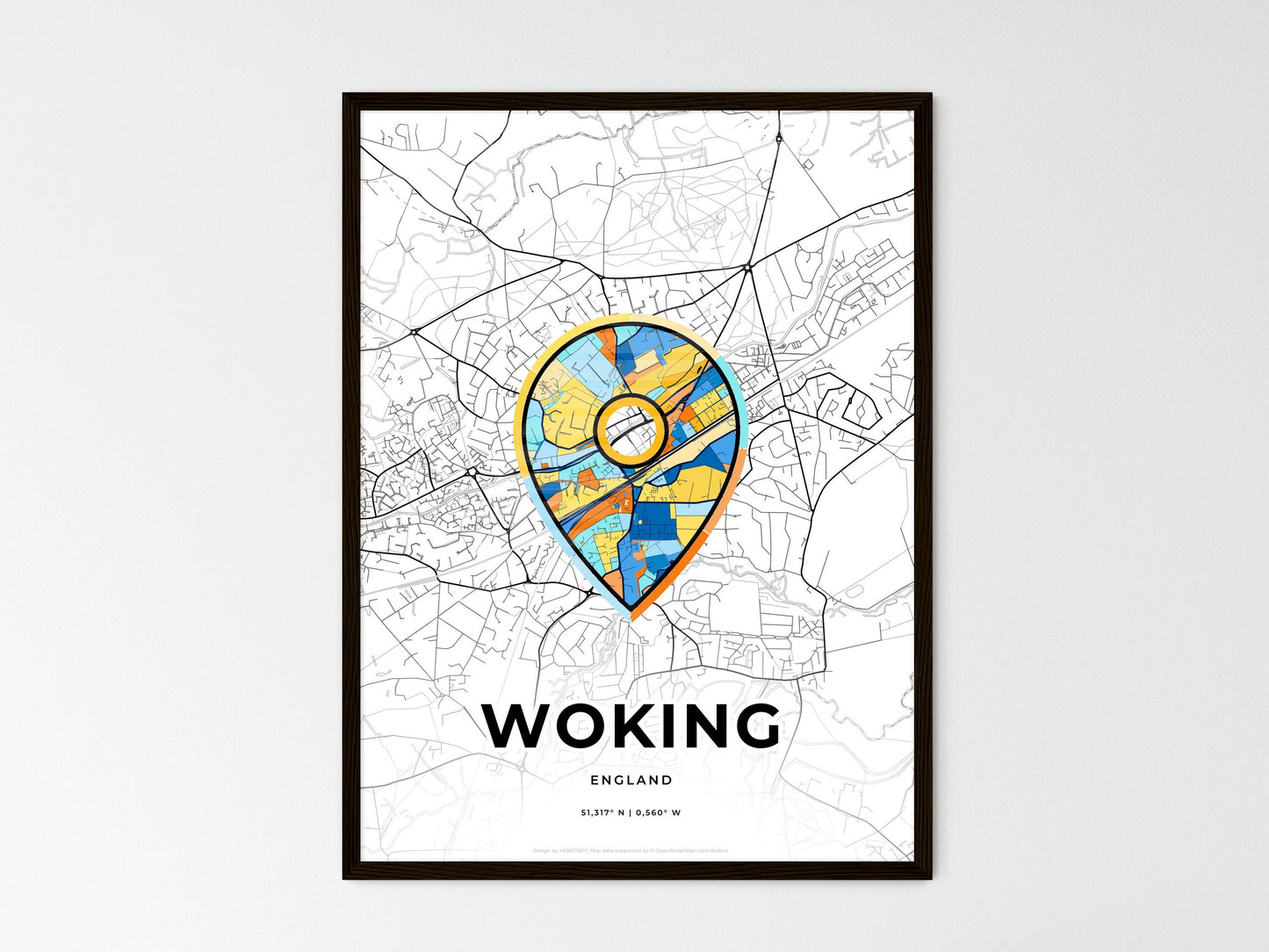 Woking England wedding art map with pointer icon