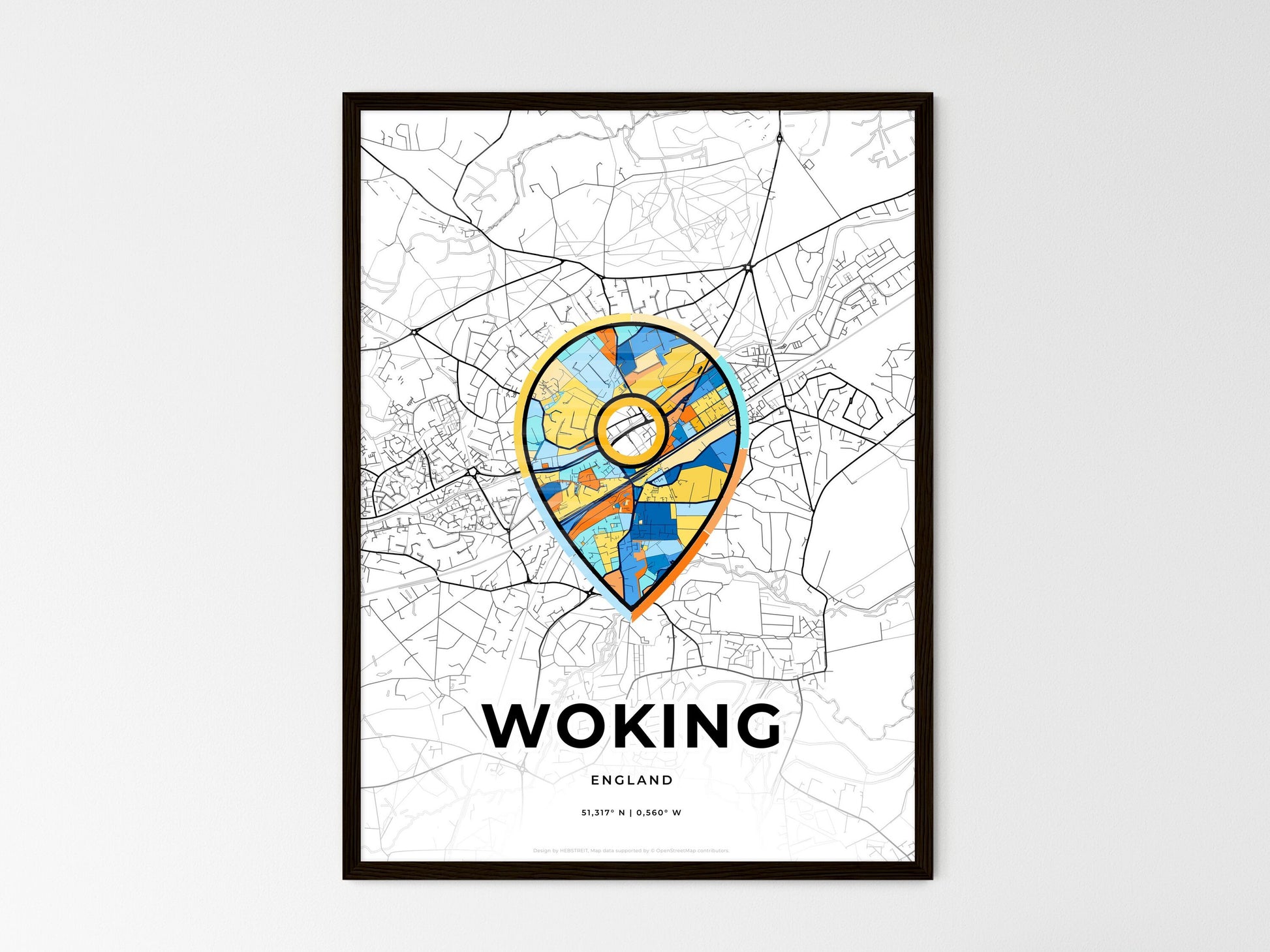 Woking England wedding art map with pointer icon
